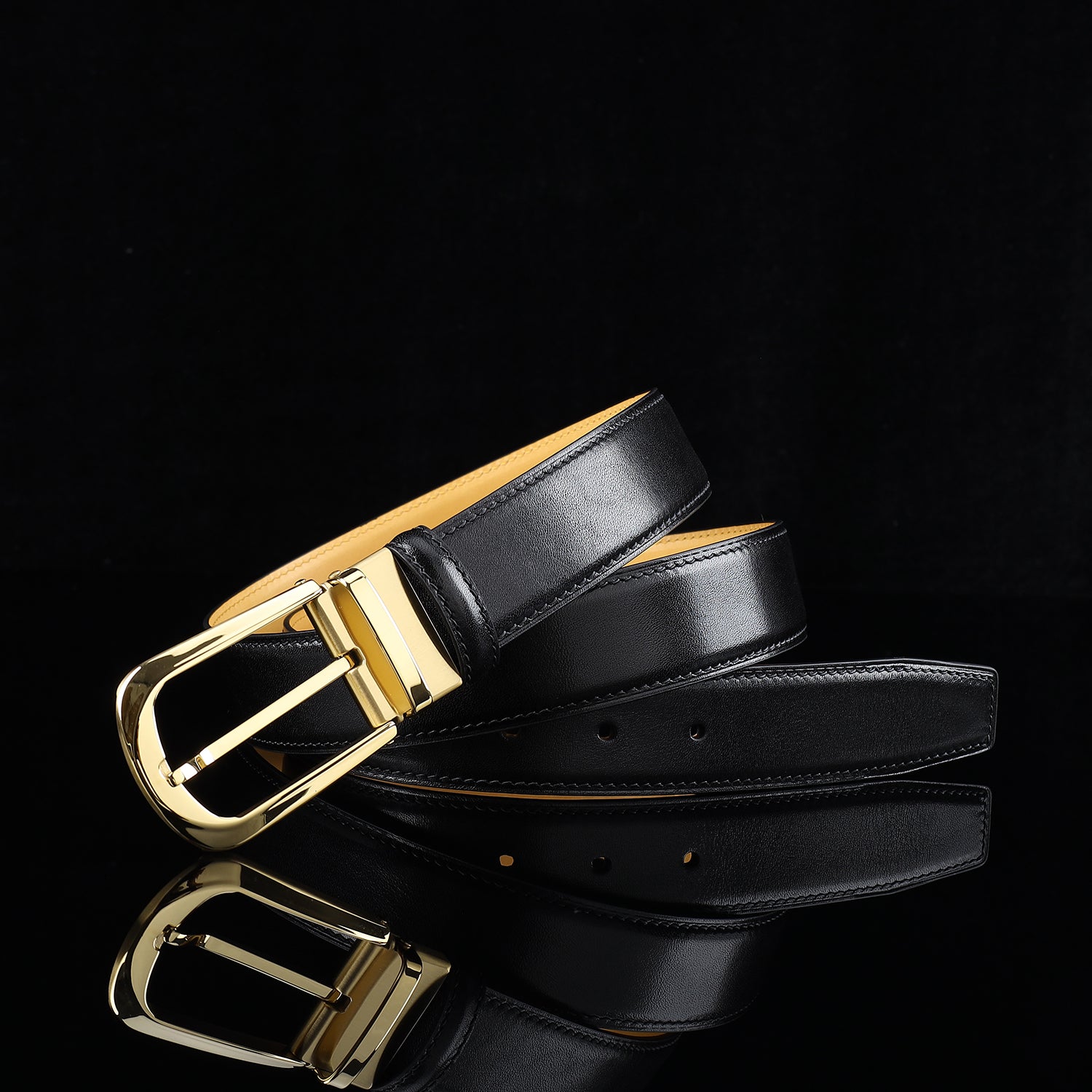 BELTLEY Black Calfskin Dress Belt 1.38" Wide