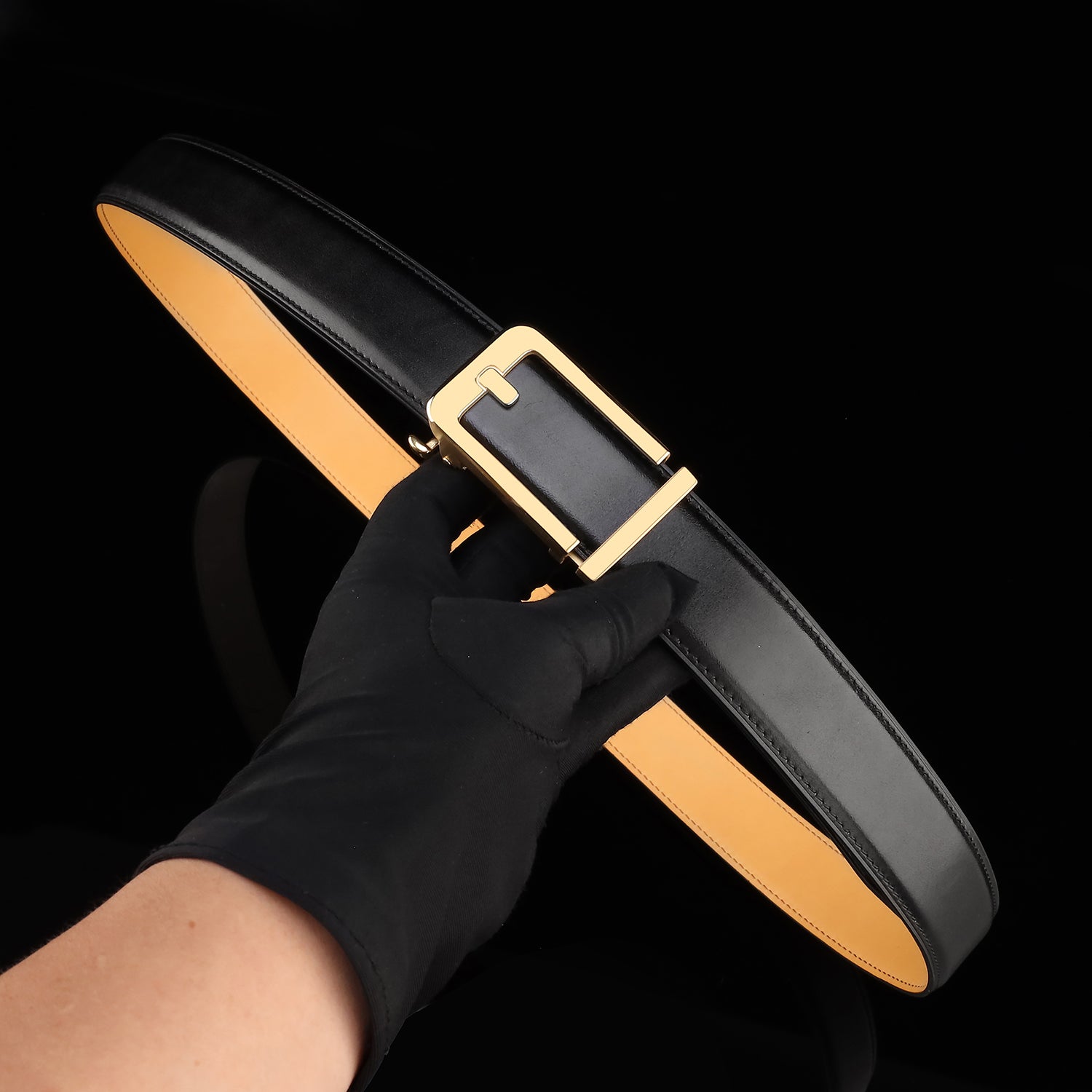 BELTLEY Black Calfskin Leather Belt with Minimal Ratchet Buckle