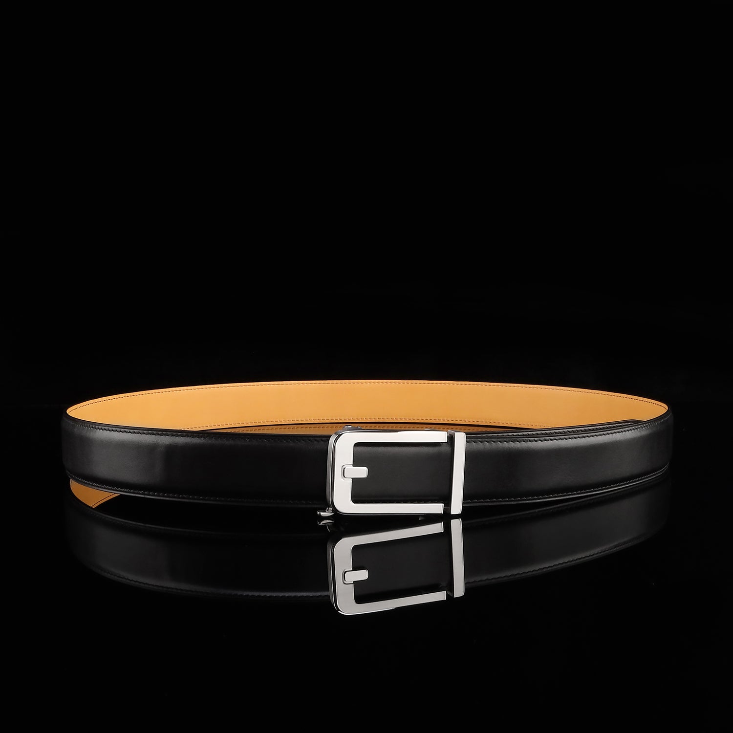 BELTLEY Black Calfskin Leather Belt with Minimal Ratchet Buckle