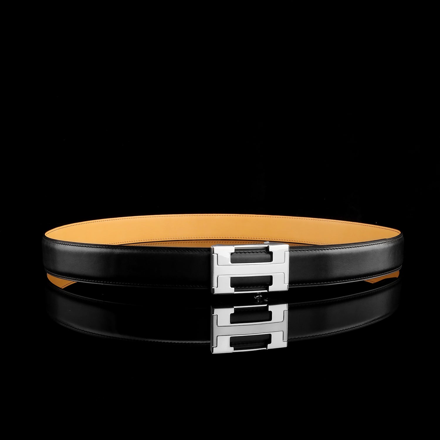 BELTLEY Black Calfskin Leather Belt with Ratchet Buckle