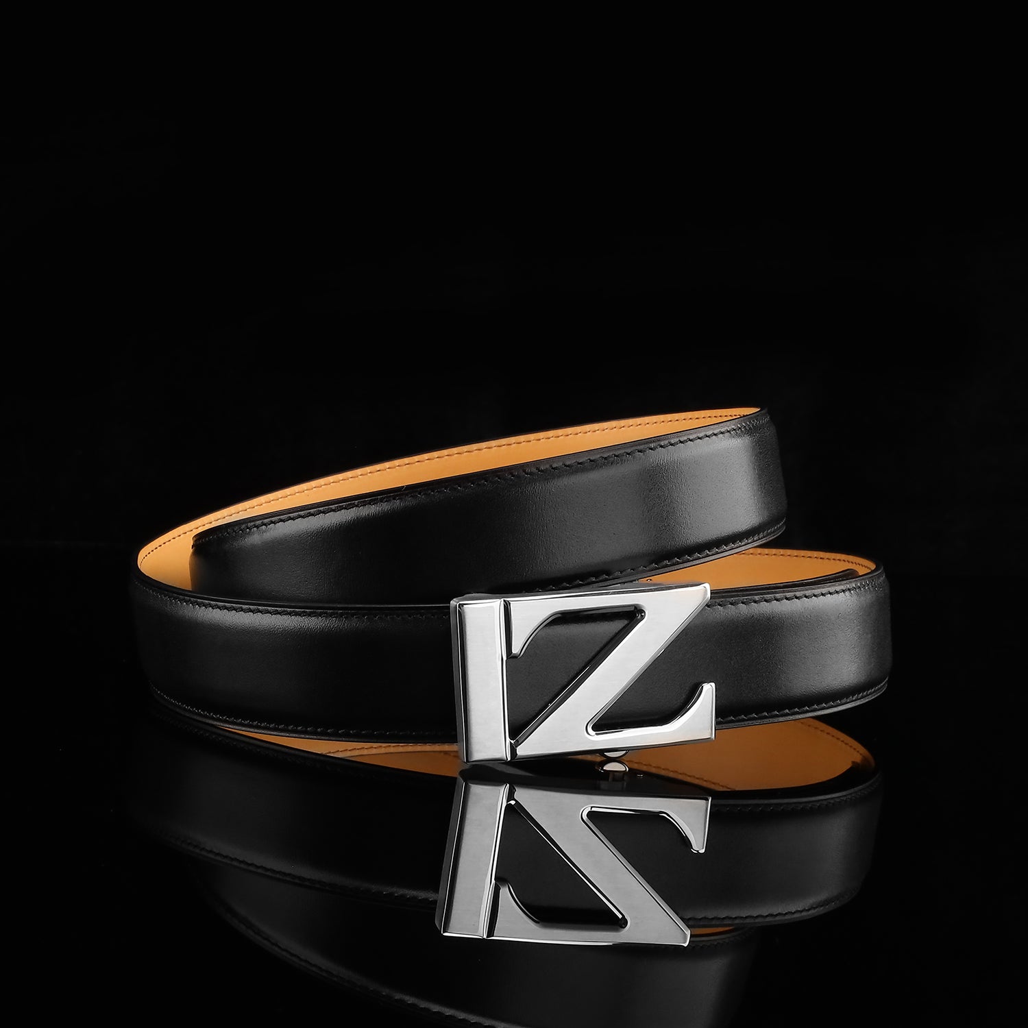 BELTLEY Black Calfskin Leather Belt with Ratchet Z Buckle