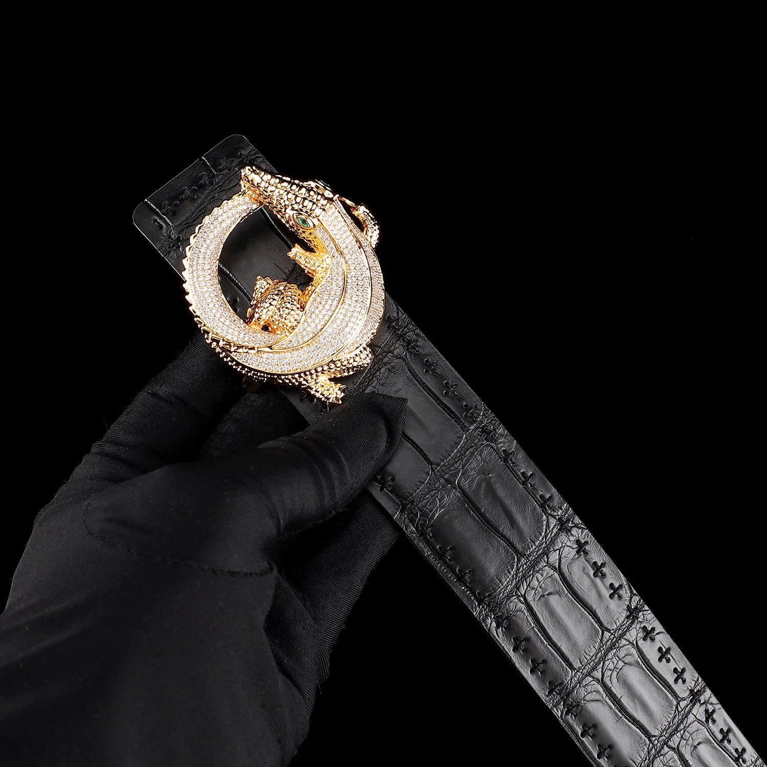 Black Crocodile Leather Belt -Unique BELT Buckle — lifestyle shot | BELTLEY