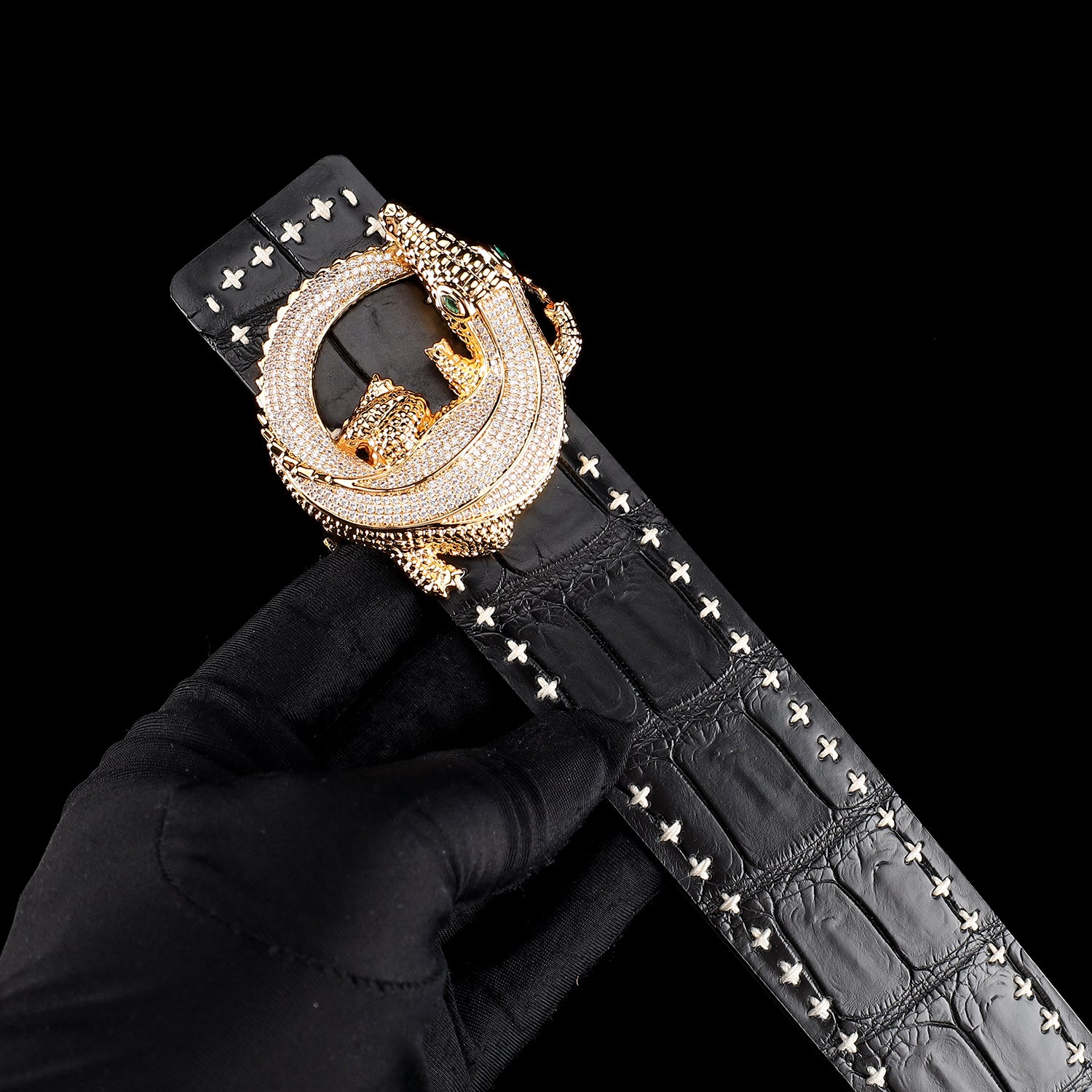 Black Crocodile Leather Belt -Unique BELT Buckle — edge detail | BELTLEY