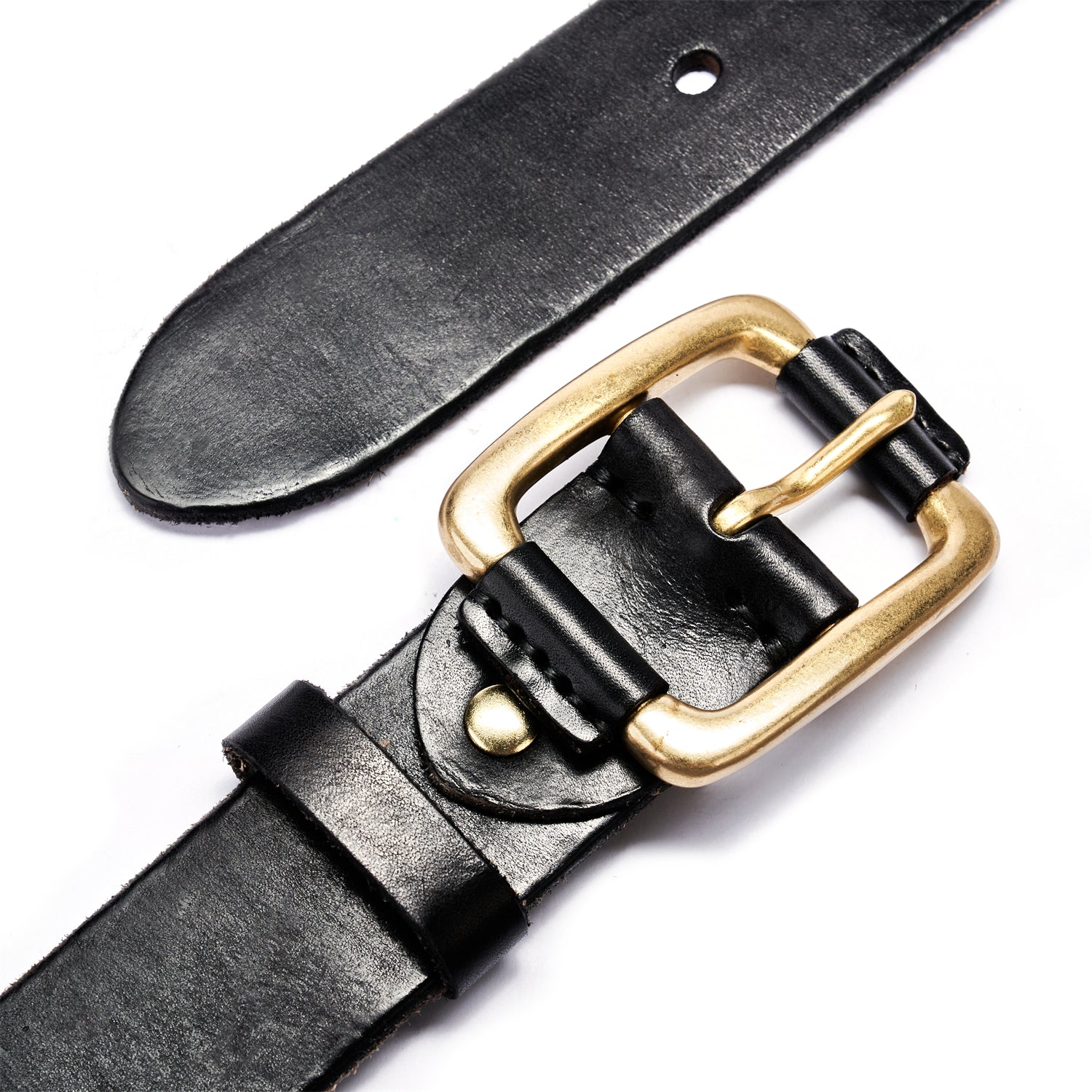 BELTLEY Black Distressed Leather Belt with Raw Edge & Suede - Vintage Style, 1.5 inches