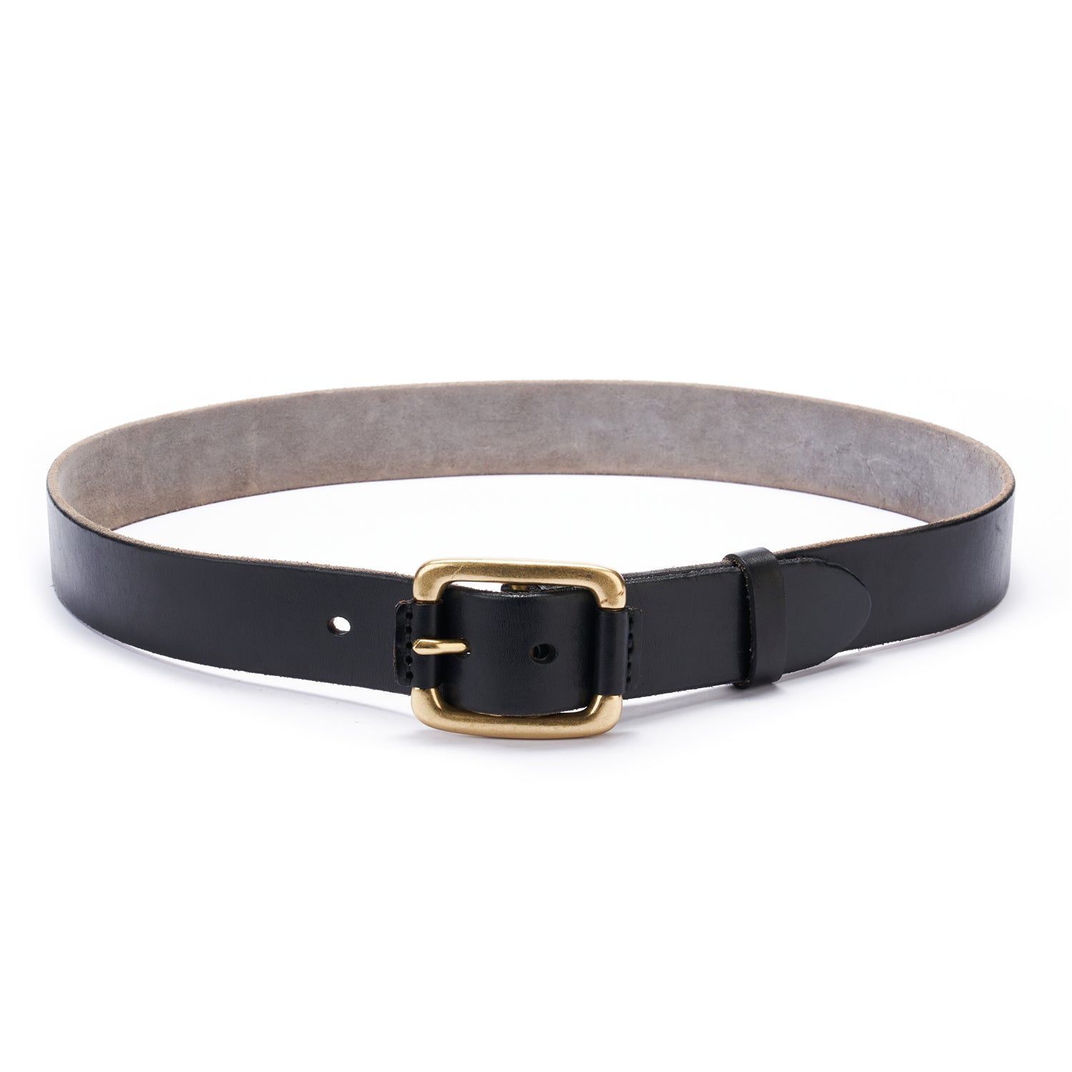 BELTLEY Black Distressed Leather Belt with Raw Edge & Suede - Vintage Style, 1.5 inches