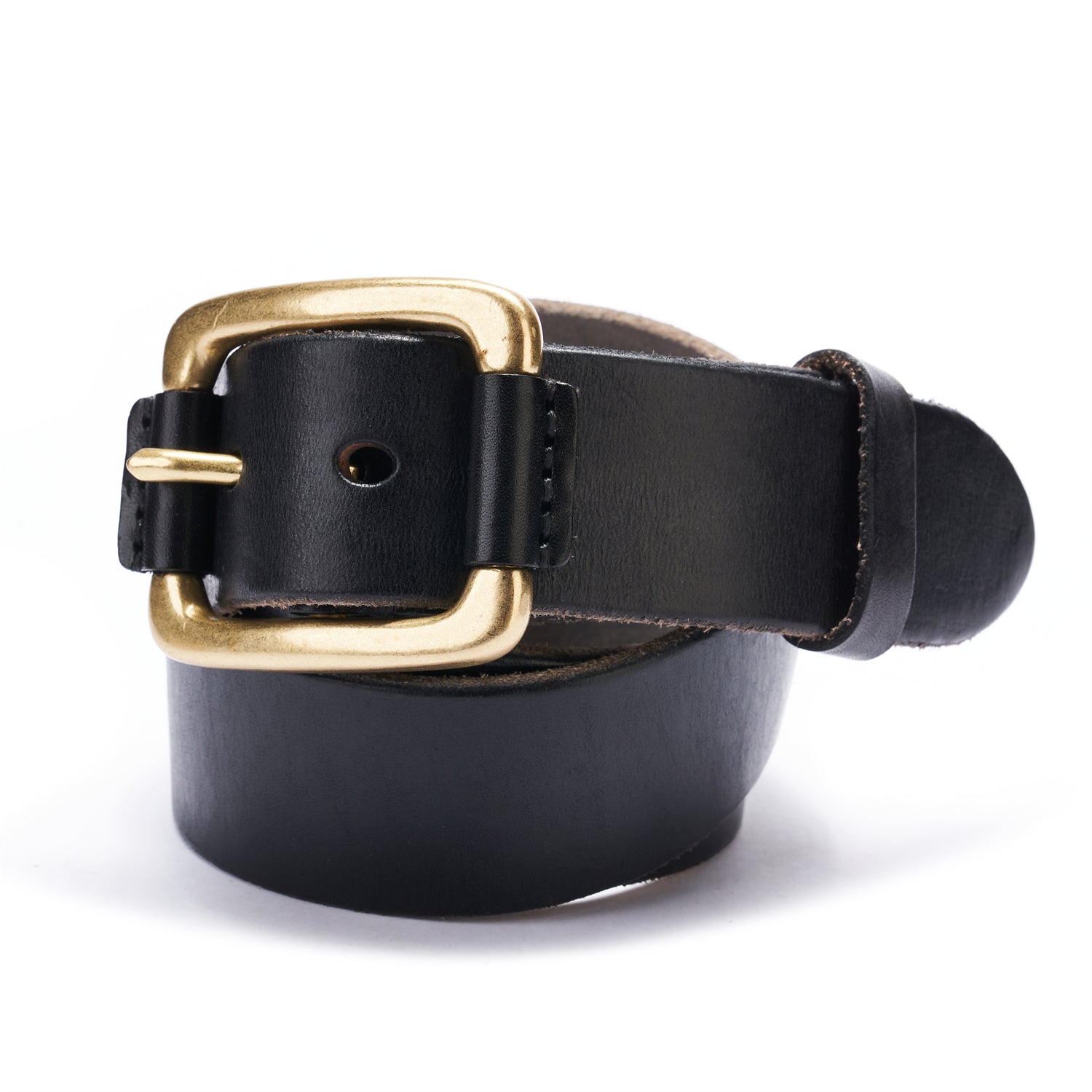 BELTLEY Black Distressed Leather Belt with Raw Edge & Suede - Vintage Style, 1.5 inches