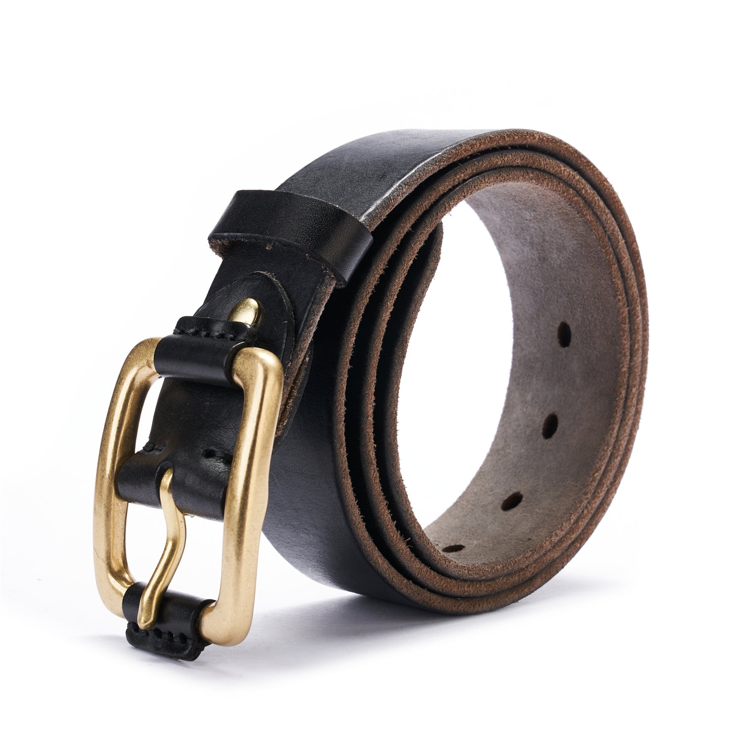 BELTLEY Black Distressed Leather Belt with Raw Edge & Suede - Vintage Style, 1.5 inches