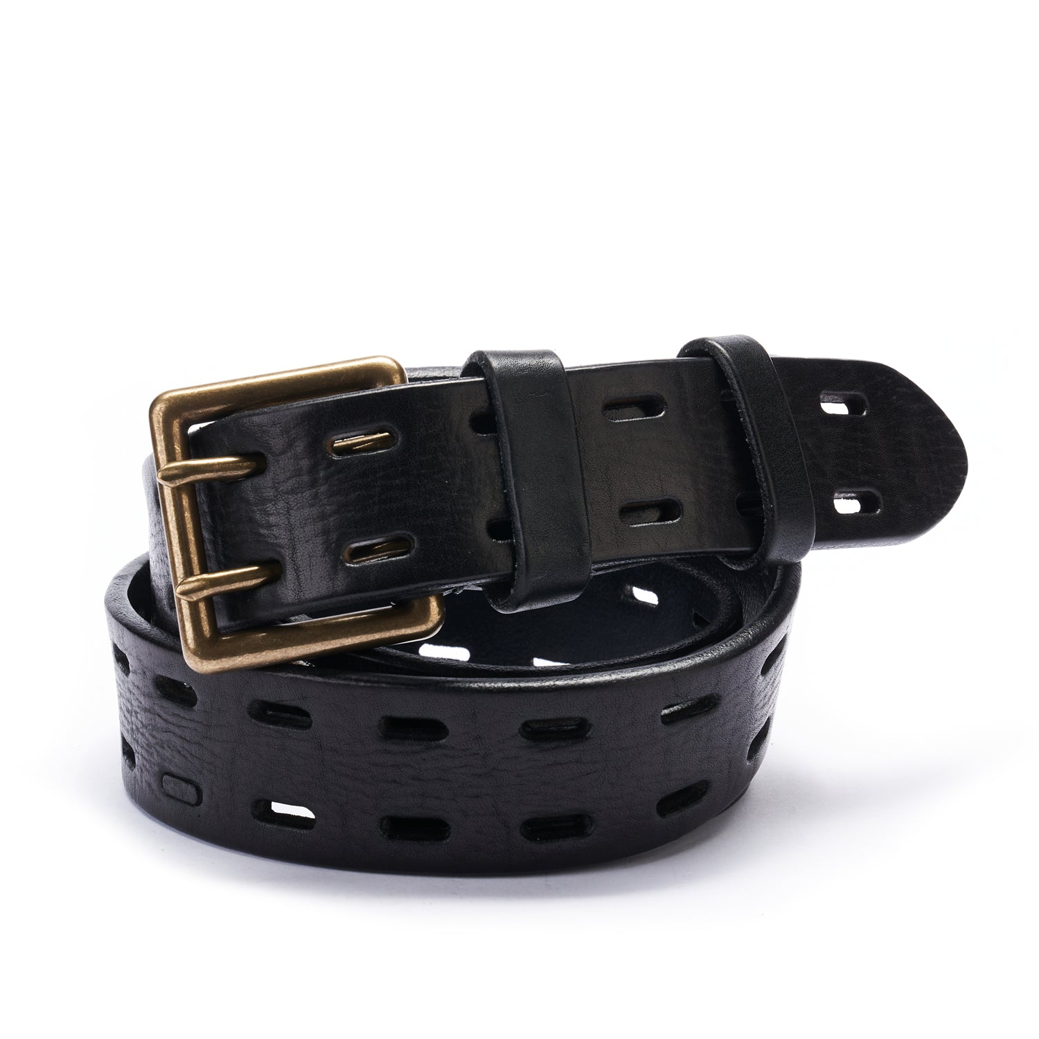 BELTLEY Black Double Prong Leather Belt for Men -100% Full-Grain