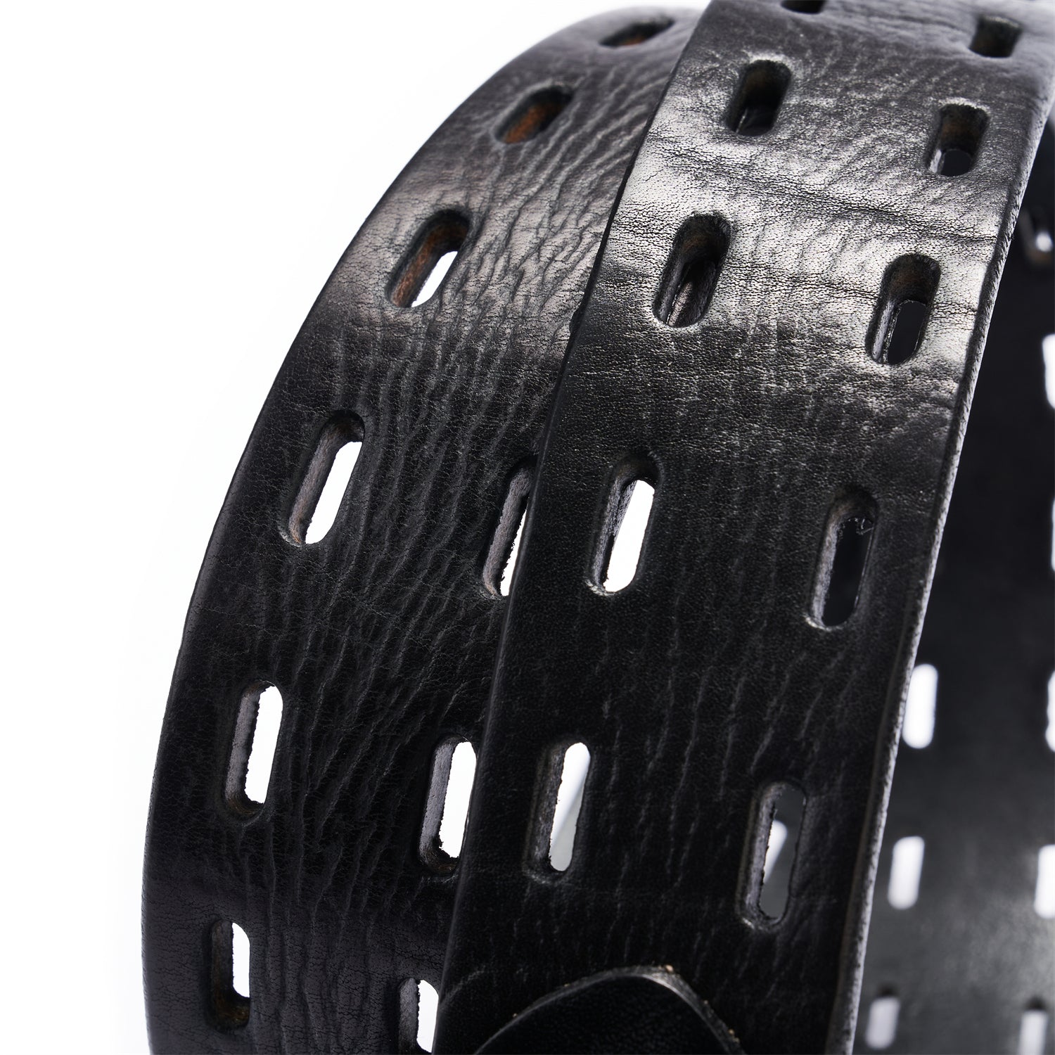 BELTLEY Black Double Prong Leather Belt for Men -100% Full-Grain
