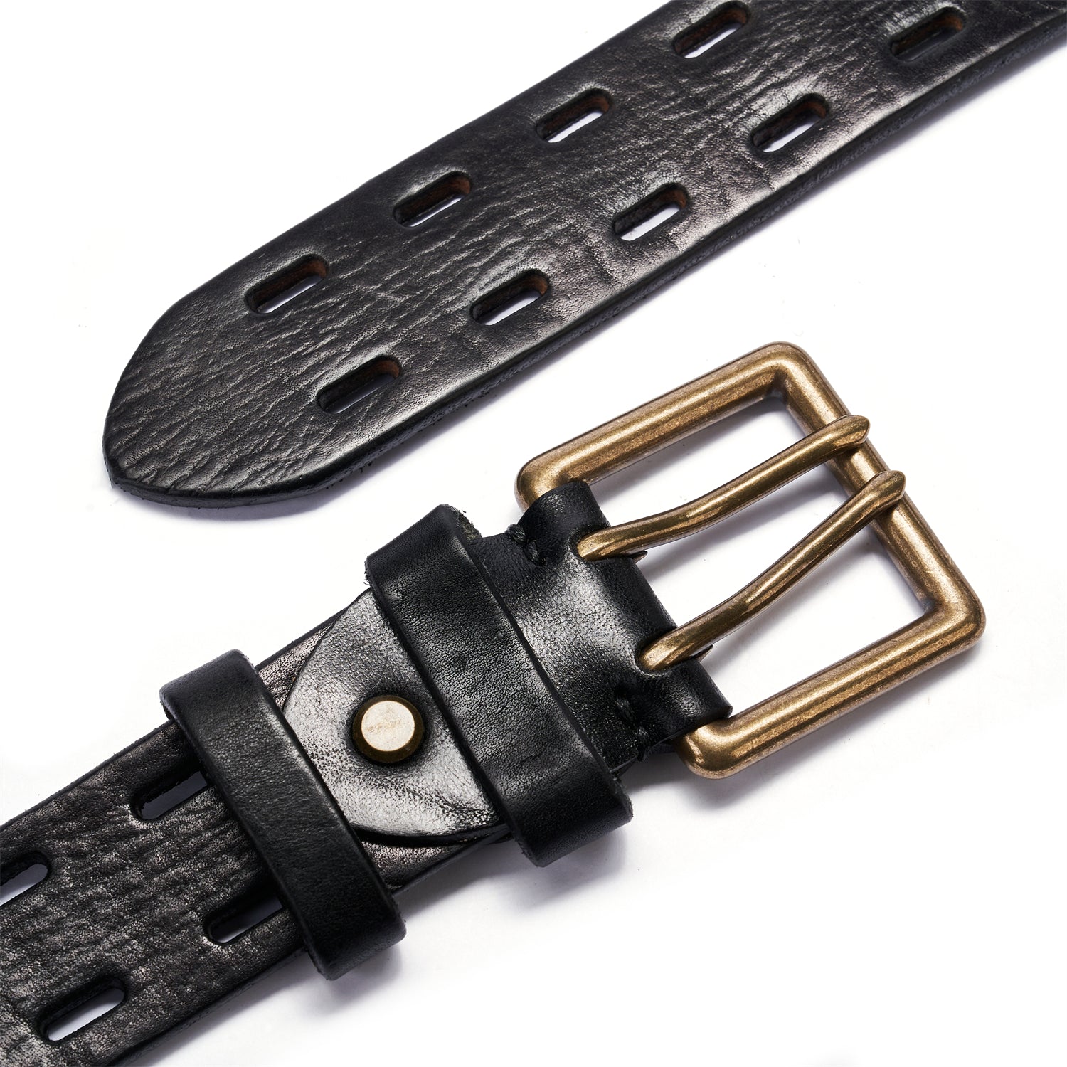 BELTLEY Black Double Prong Leather Belt for Men -100% Full-Grain