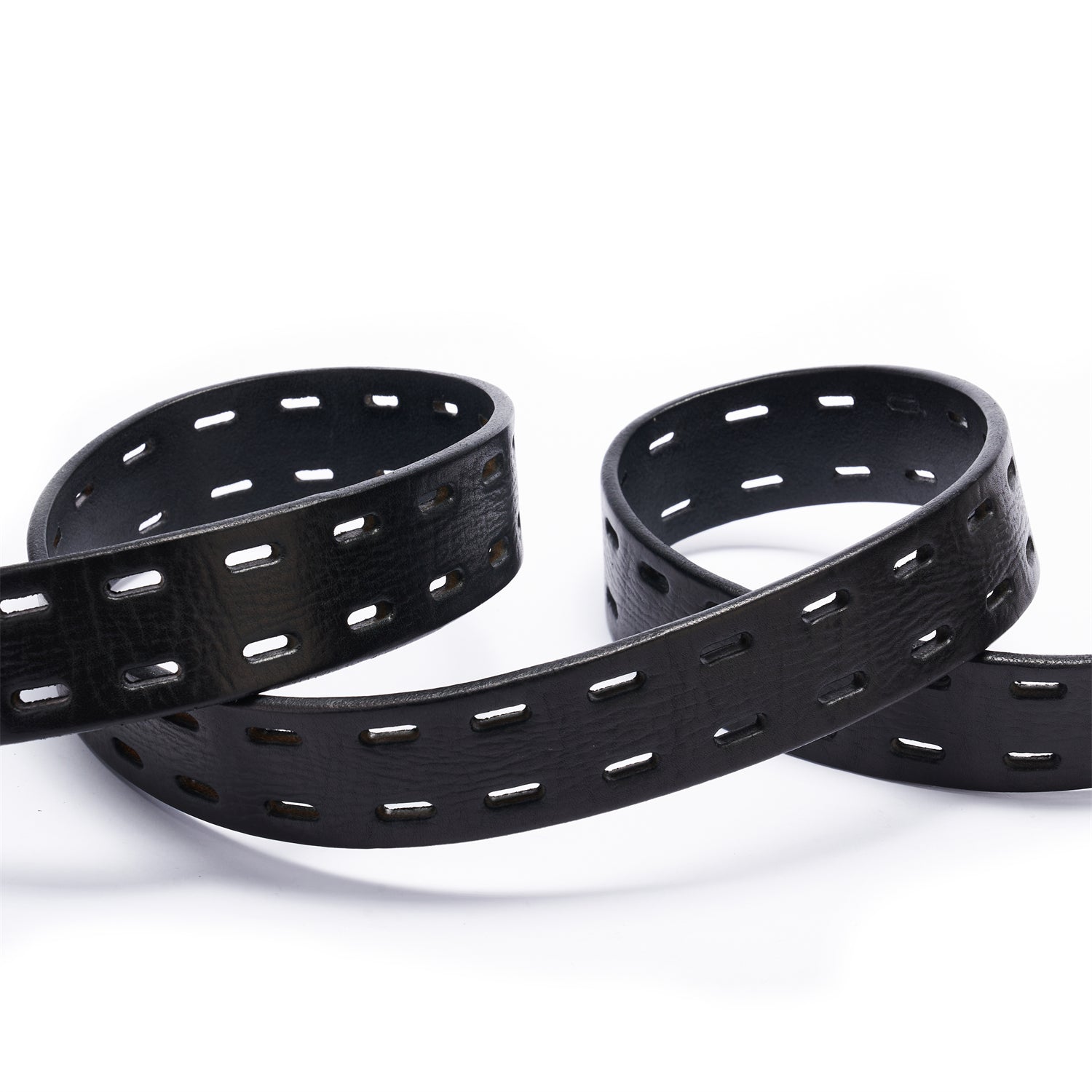 BELTLEY Black Double Prong Leather Belt for Men -100% Full-Grain