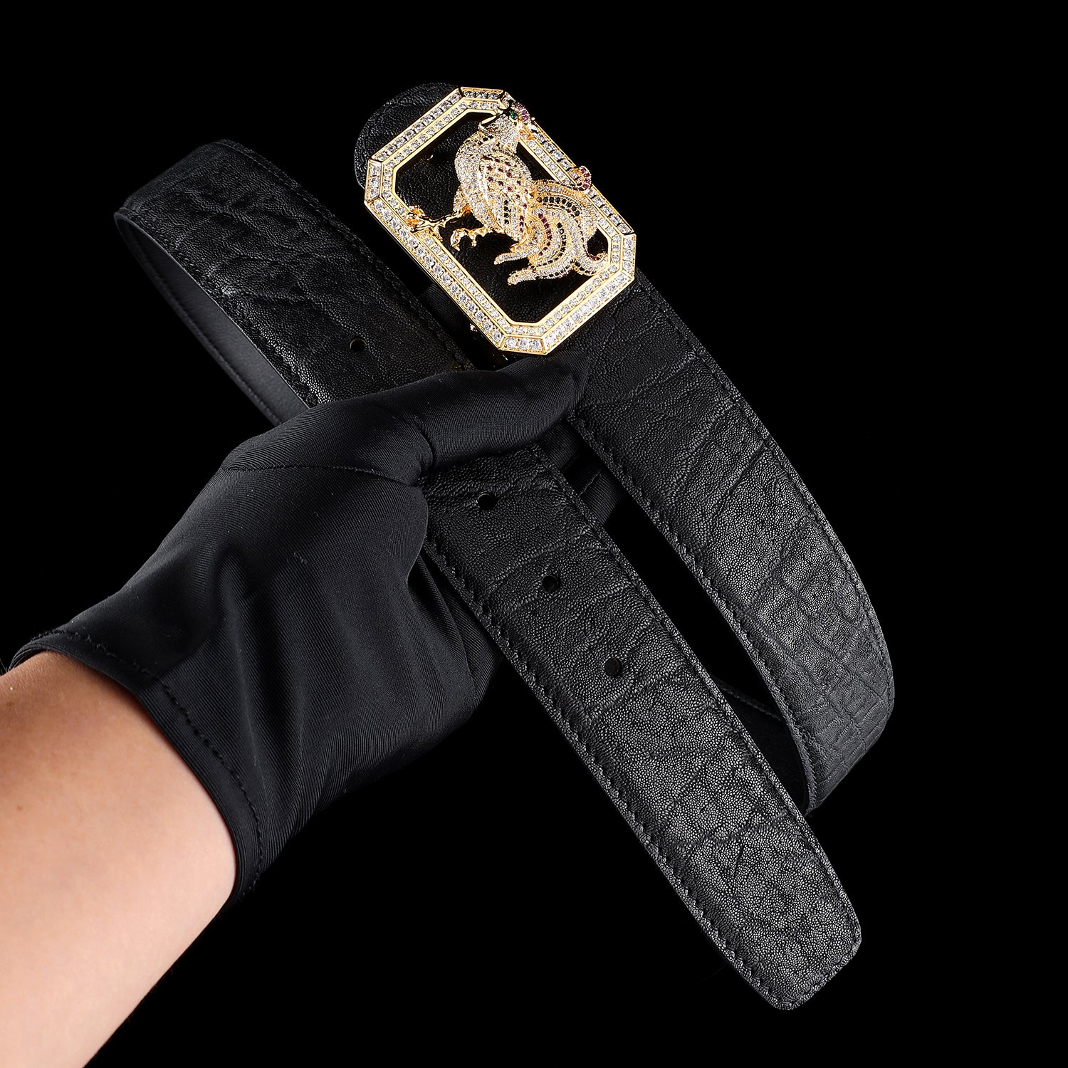 BELTLEY Black Elephant Hide Belt for Gentlemen — With Rooster Buckle 1.5" Ultra-Luxury Edition