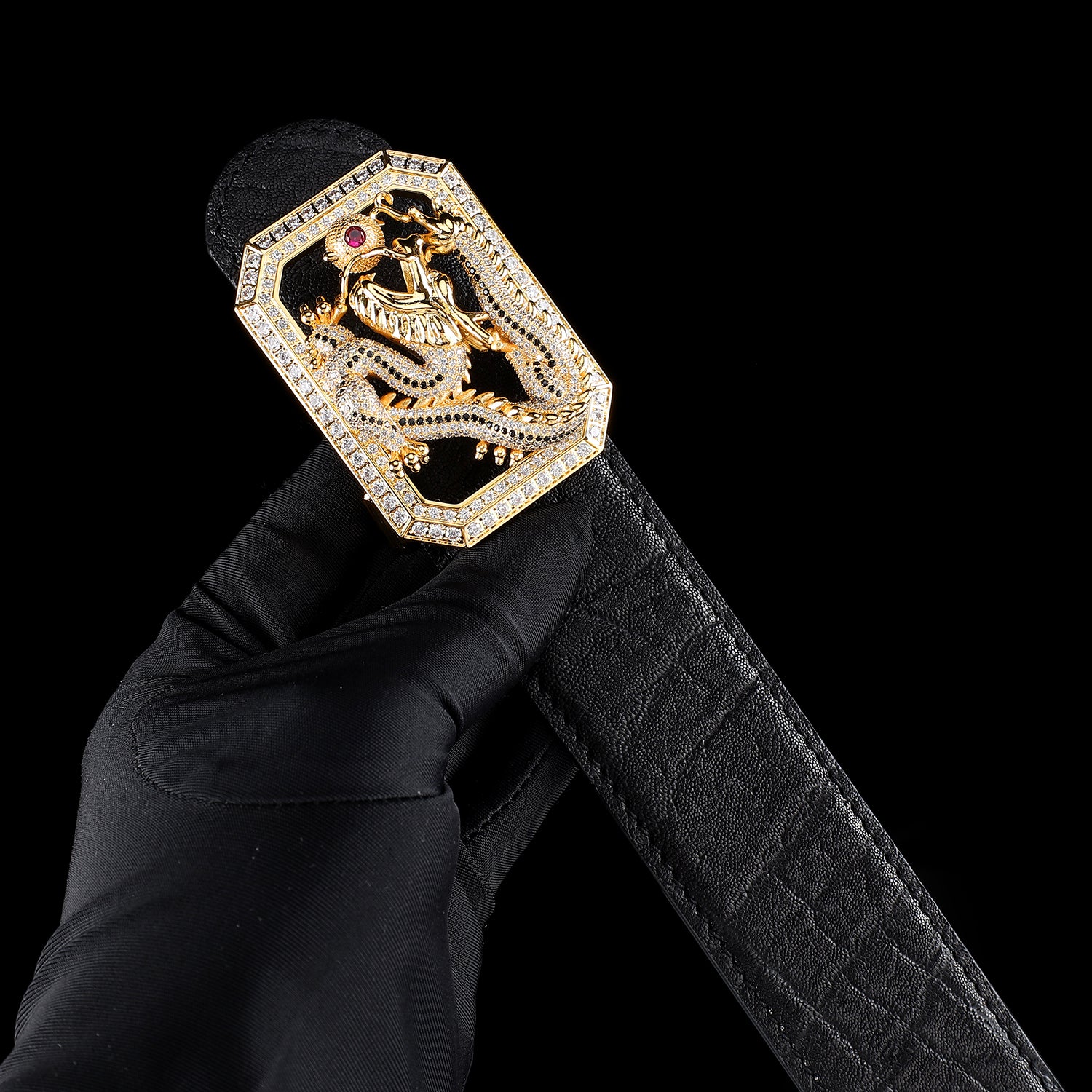 BELTLEY Black Elephant Skin Belt 1.5 Inches - Chinese Long Buckle