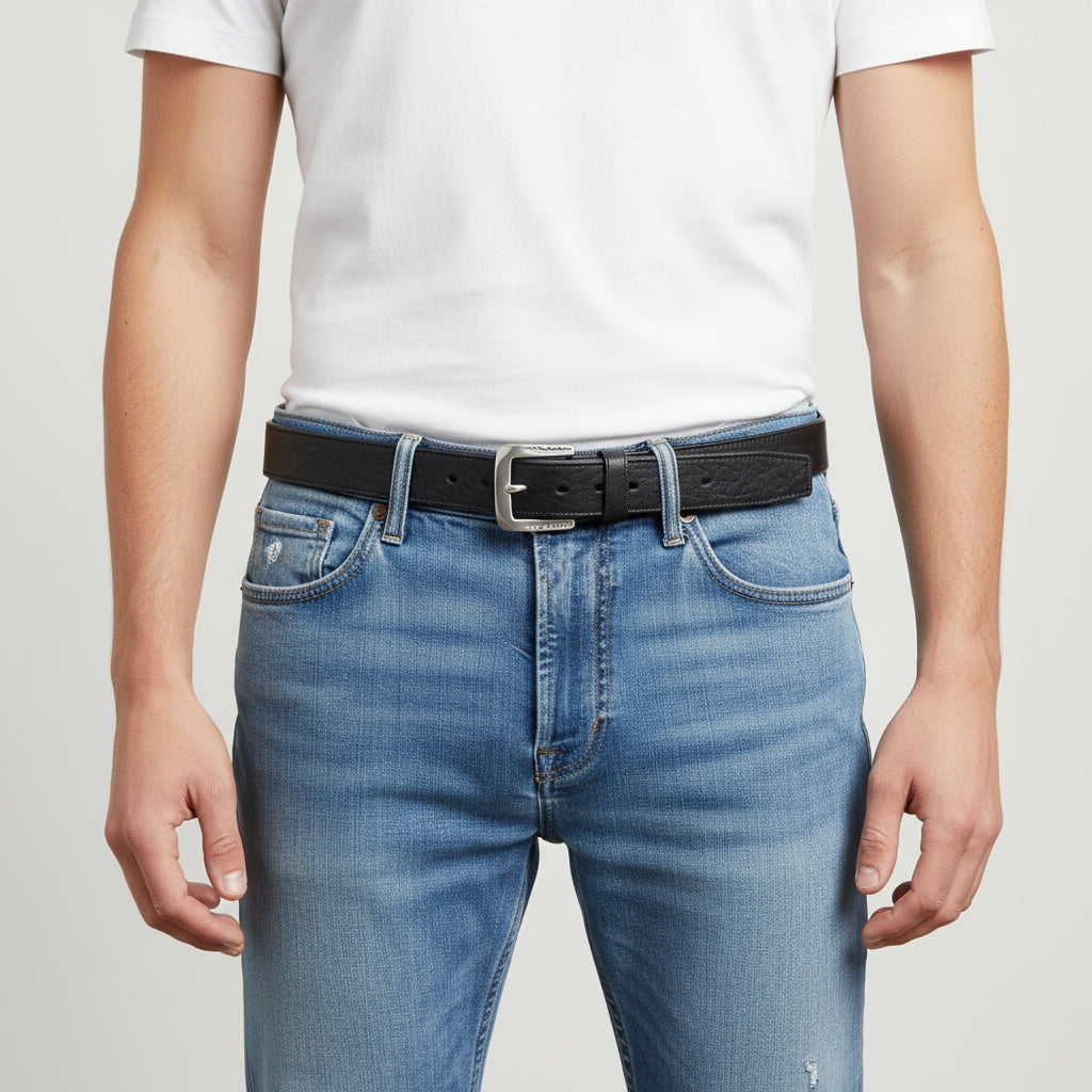 Black Everyday Belt for Men-Full Grain — lay-flat view | BELTLEY