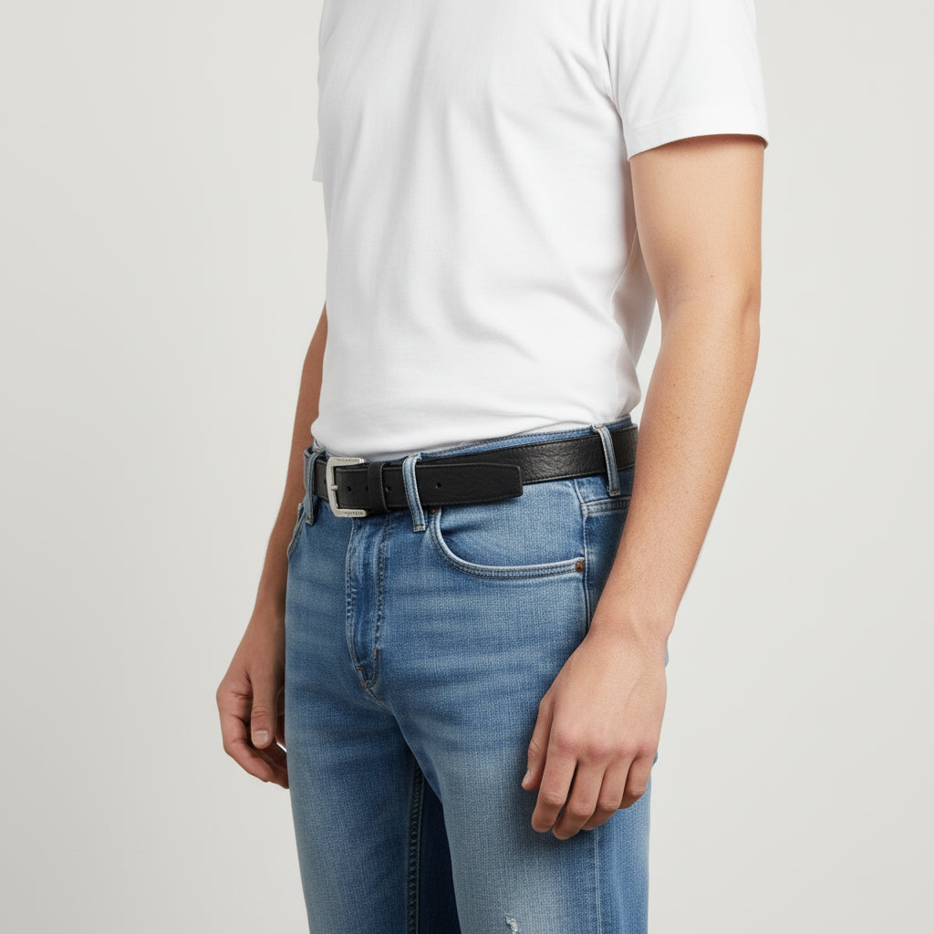 Black Everyday Belt for Men-Full Grain — side detail | BELTLEY