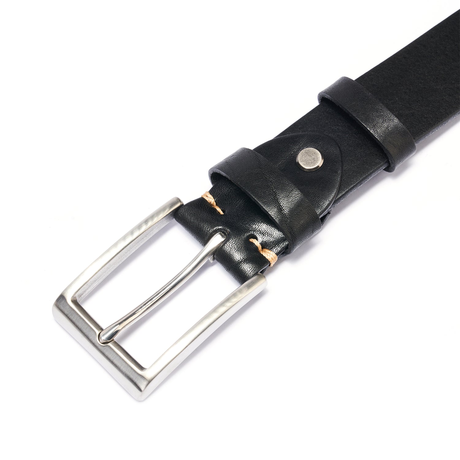 BELTLEY Black Everyday Leather Belt 1.5” - Full Grain SS Buckle