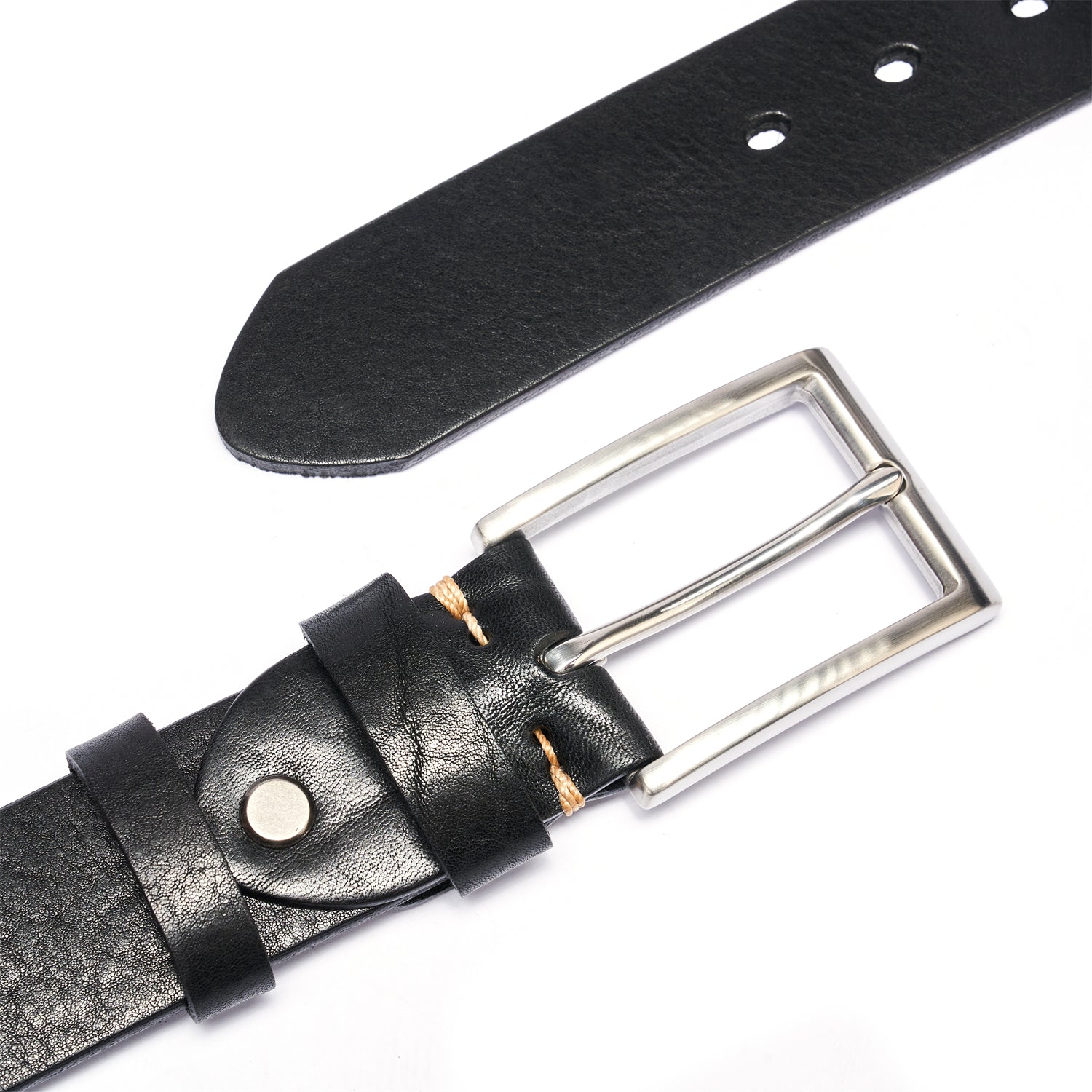 BELTLEY Black Everyday Leather Belt 1.5” - Full Grain SS Buckle