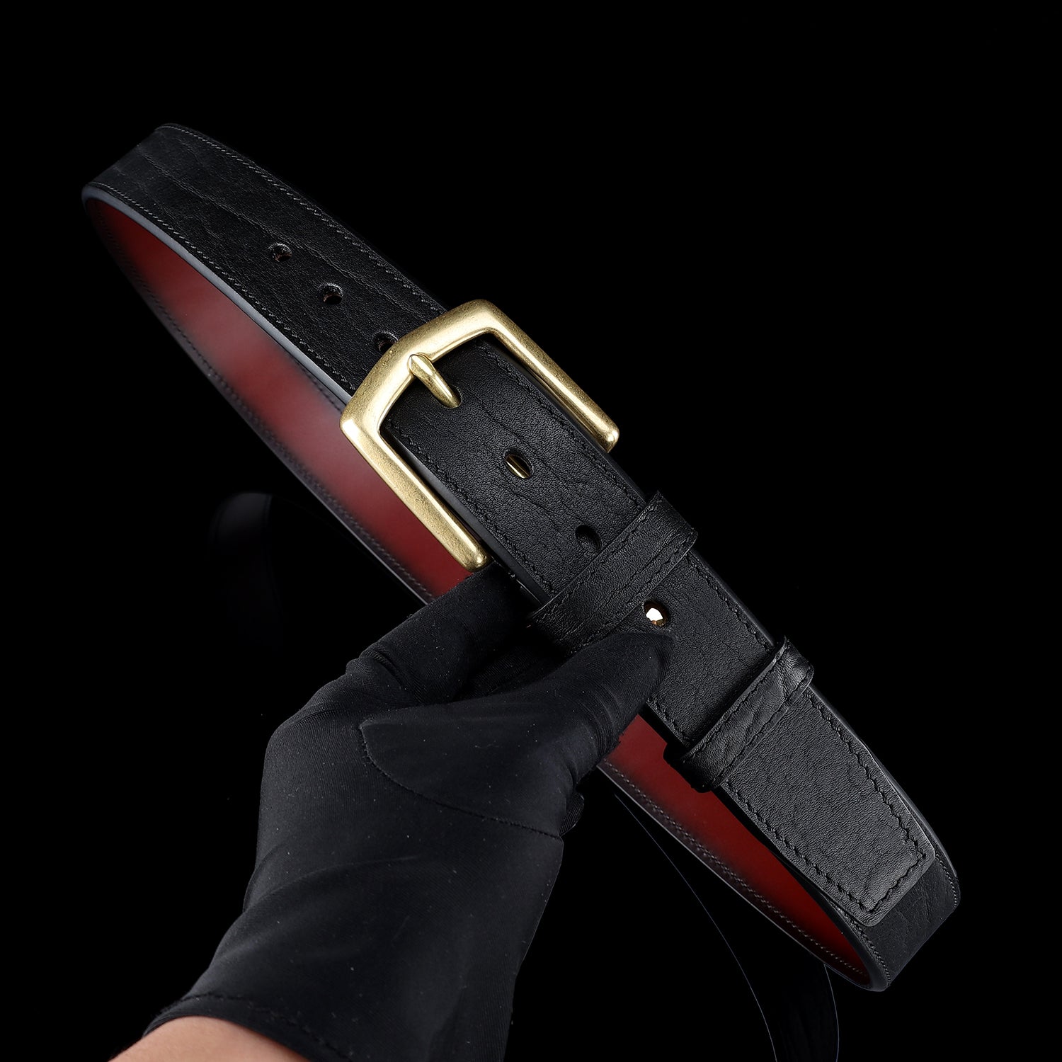 BELTLEY Black Full-Grain Cowhide Leather Belt for Men