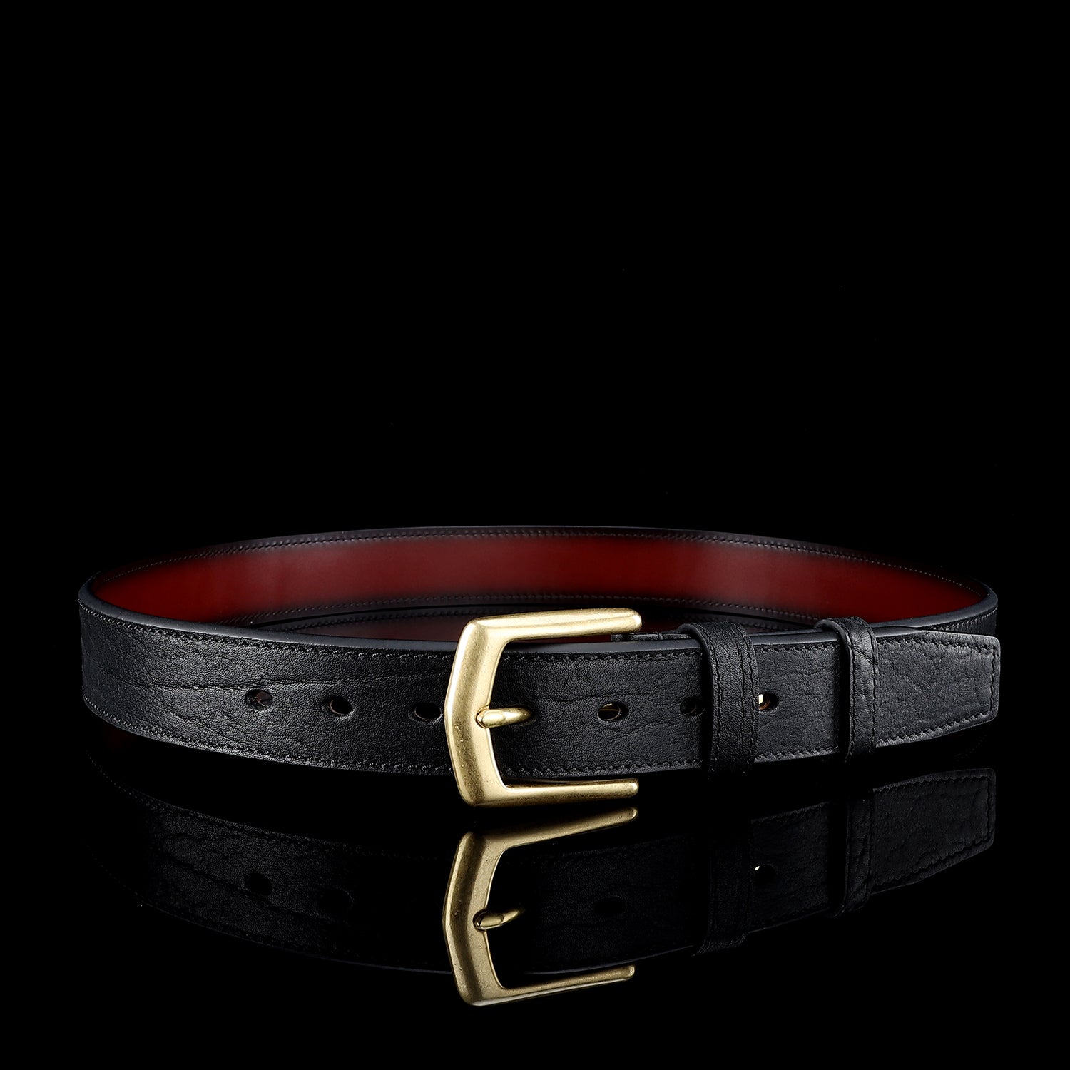 BELTLEY Black Full-Grain Cowhide Leather Belt for Men