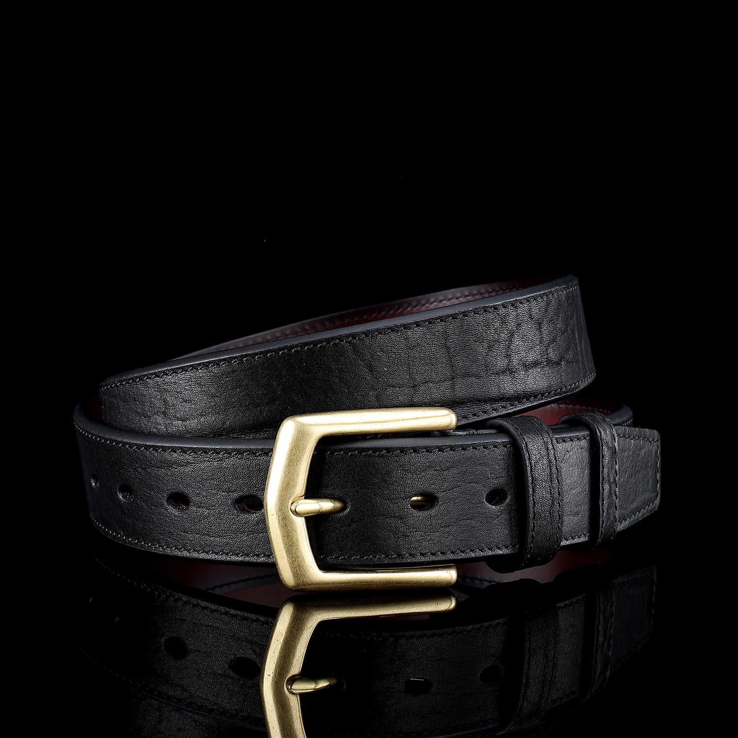 BELTLEY Black Full-Grain Cowhide Leather Belt for Men