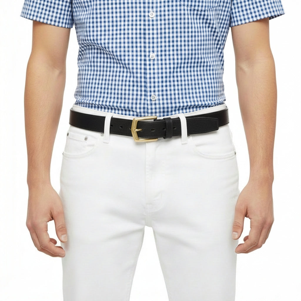 BELTLEY Black Full-Grain Cowhide Leather Belt for Men