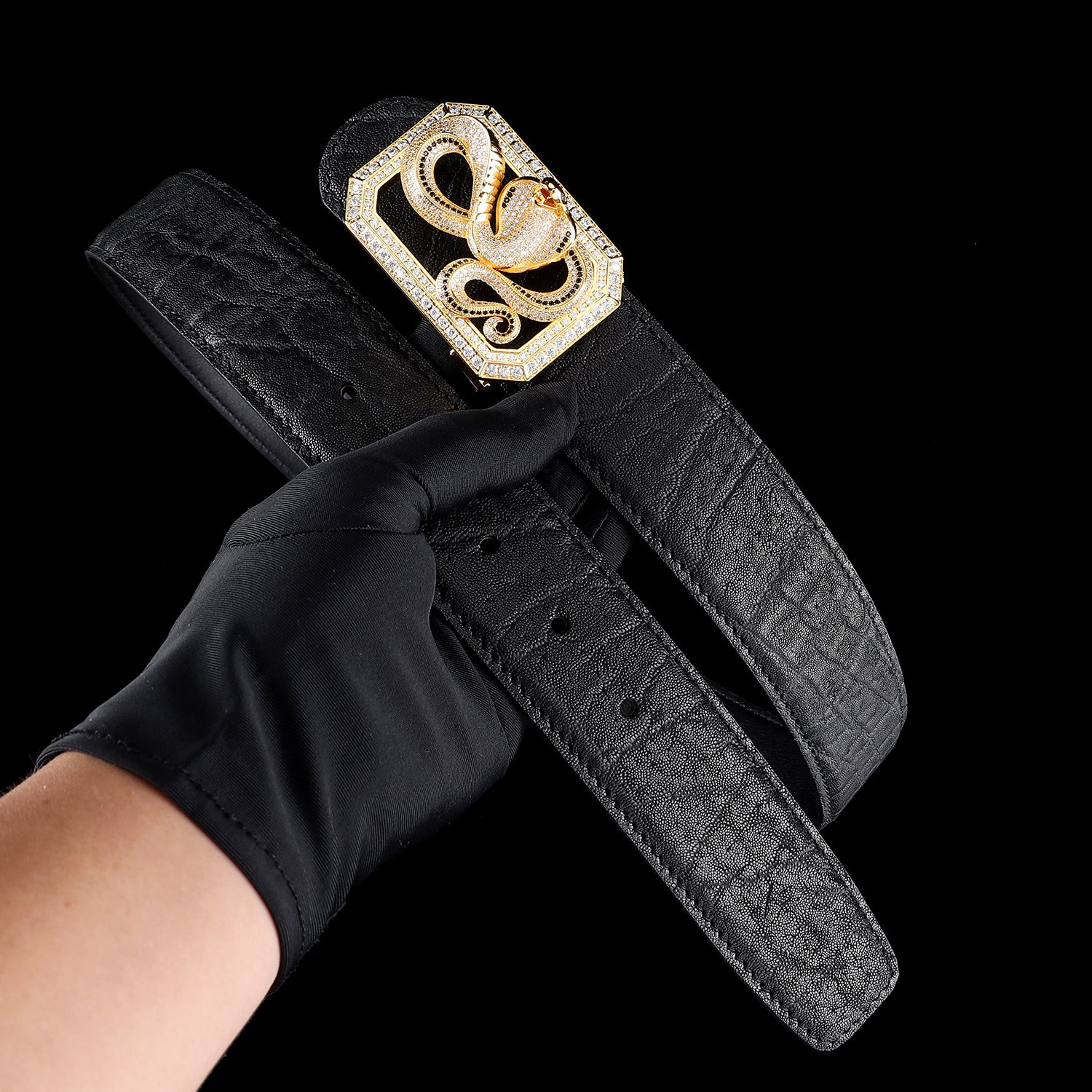 BELTLEY Men’s Black Elephant Skin Belt - Gold Plated Horse Buckle-1.5 Inches