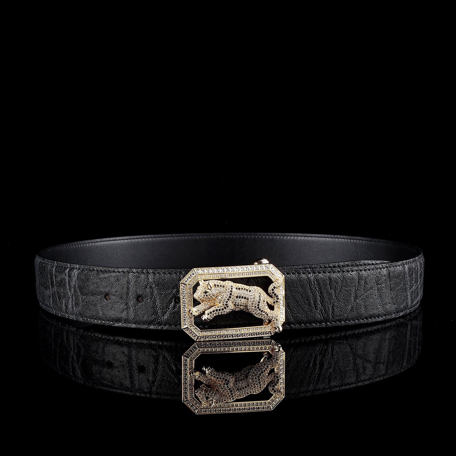 BELTLEY Black Handcrafted Elephant Skin Belt — Dog Buckle 1.5"