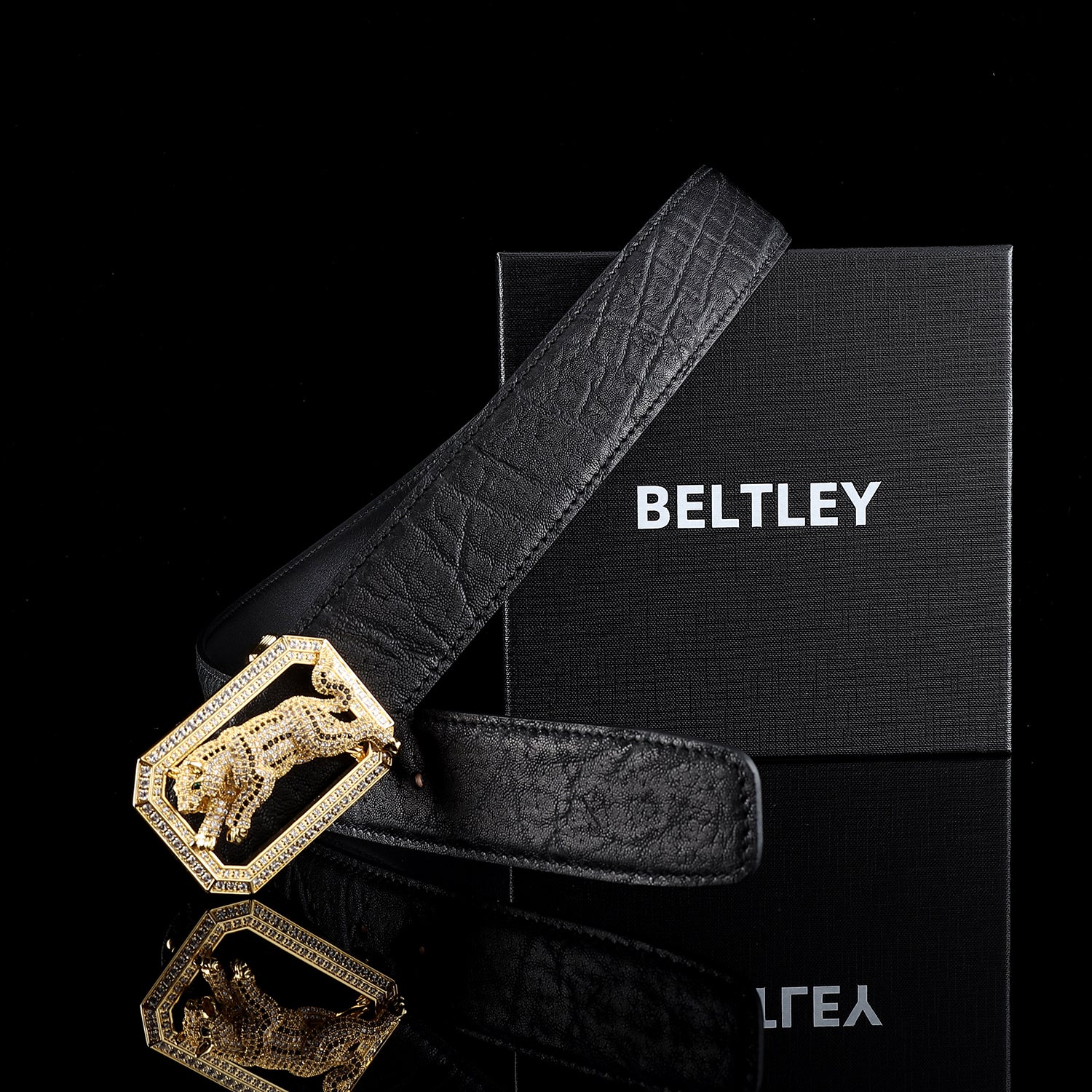 BELTLEY Black Handcrafted Elephant Skin Belt — Dog Buckle 1.5"