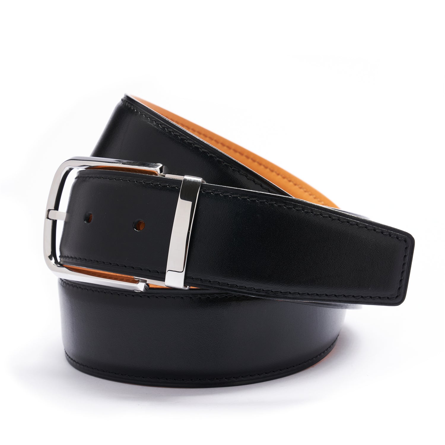 BELTLEY Black Japanese Oak Vegetable-Tanned Leather Dress Belt
