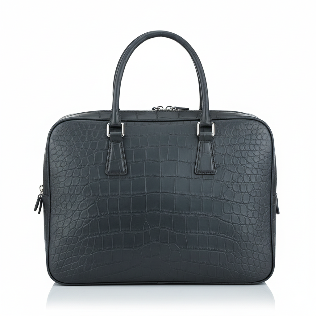 BELTLEY Black Matte Crocodile Briefcase | Real Crocodile Leather Business Bag