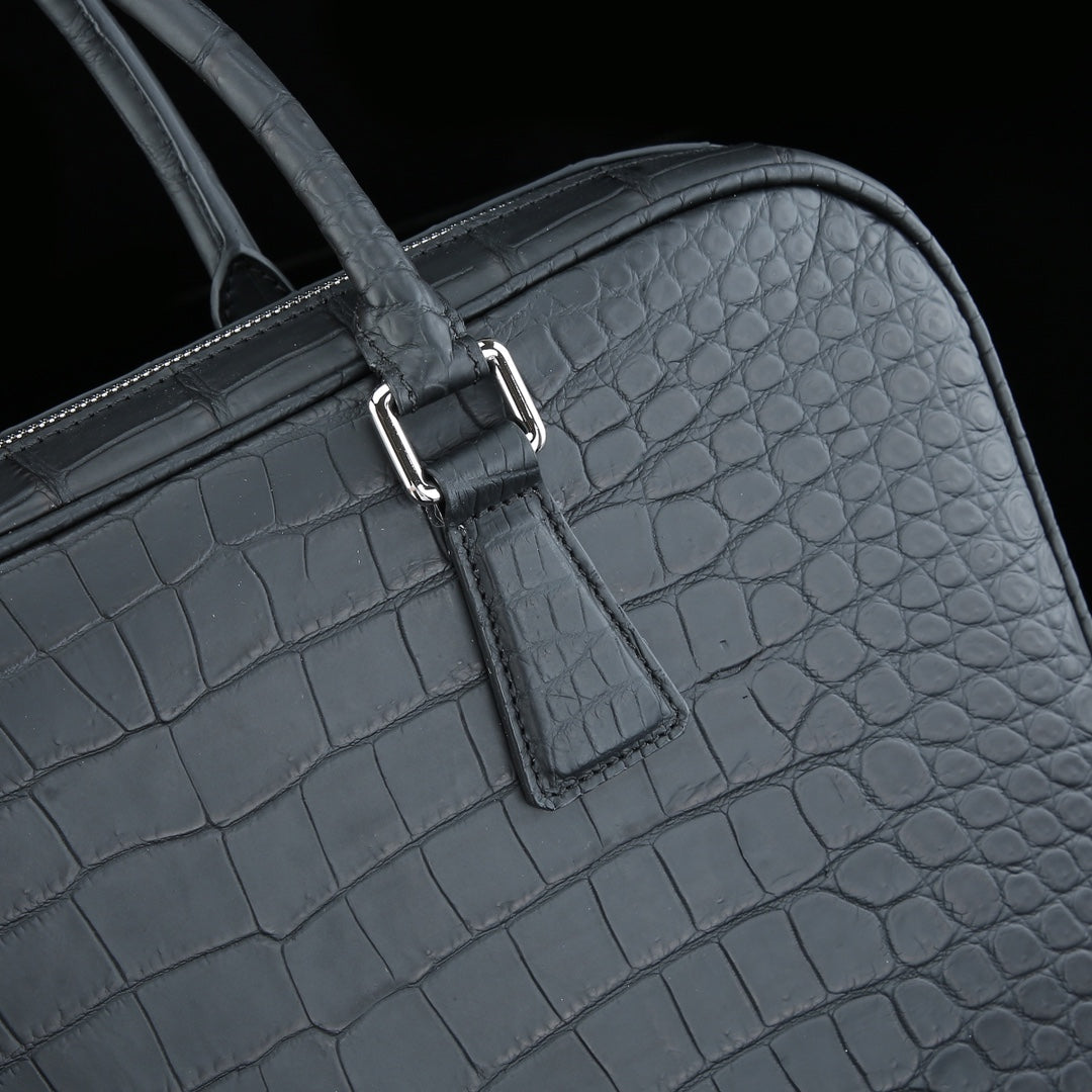 BELTLEY Black Matte Crocodile Briefcase | Real Crocodile Leather Business Bag
