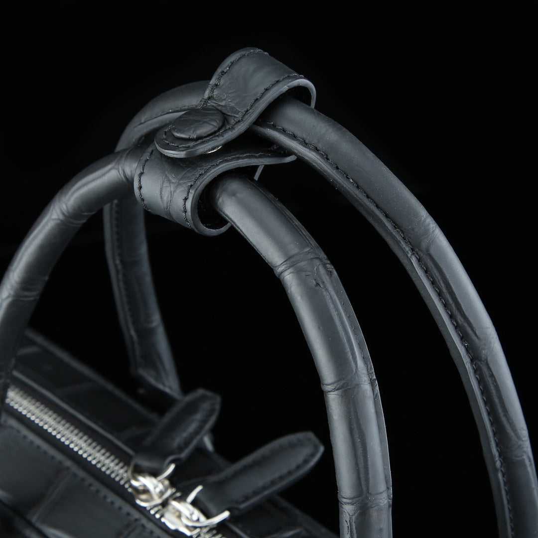 BELTLEY Black Matte Crocodile Briefcase | Real Crocodile Leather Business Bag