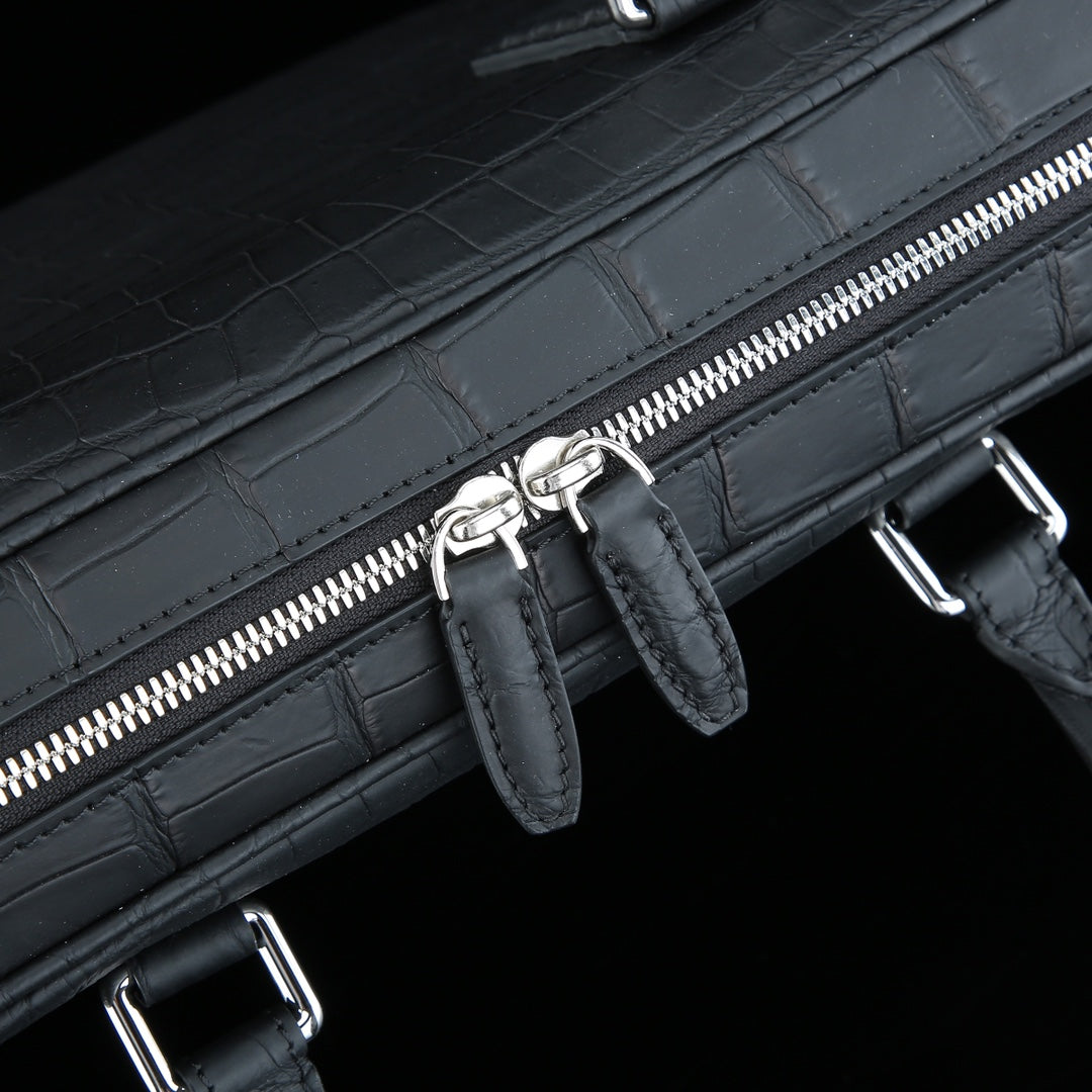 BELTLEY Black Matte Crocodile Briefcase | Real Crocodile Leather Business Bag