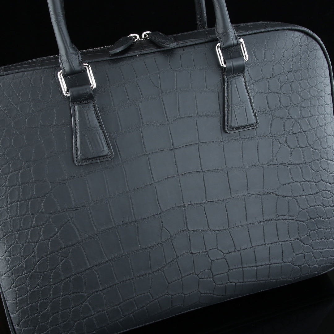 BELTLEY Black Matte Crocodile Briefcase | Real Crocodile Leather Business Bag
