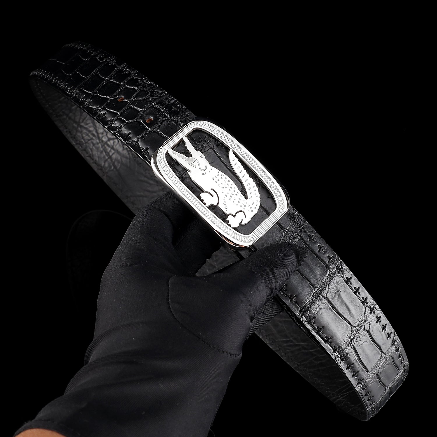 Black Nile Crocodile Leather Belt — additional view 12 | BELTLEY