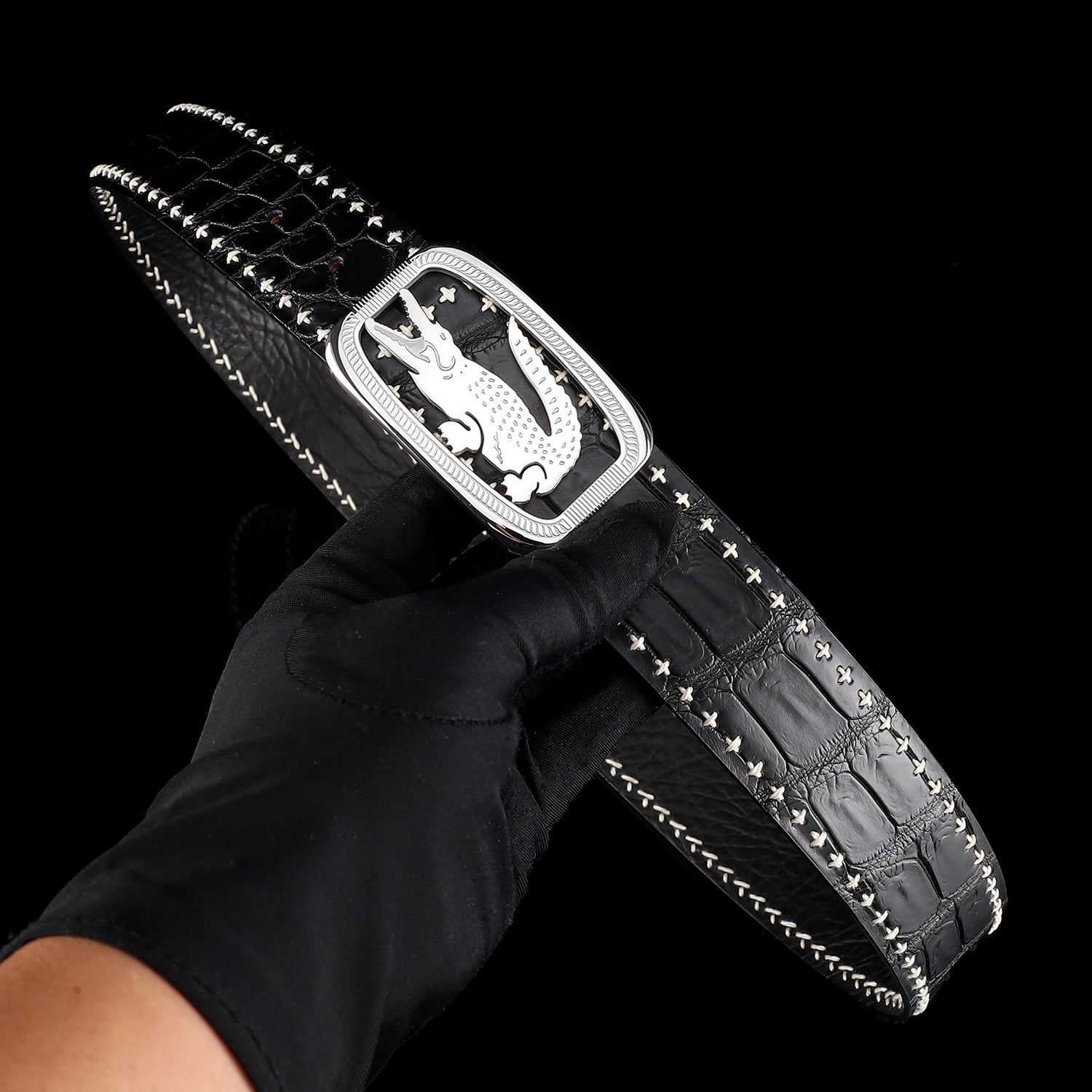 Black Nile Crocodile Leather Belt — reverse side | BELTLEY