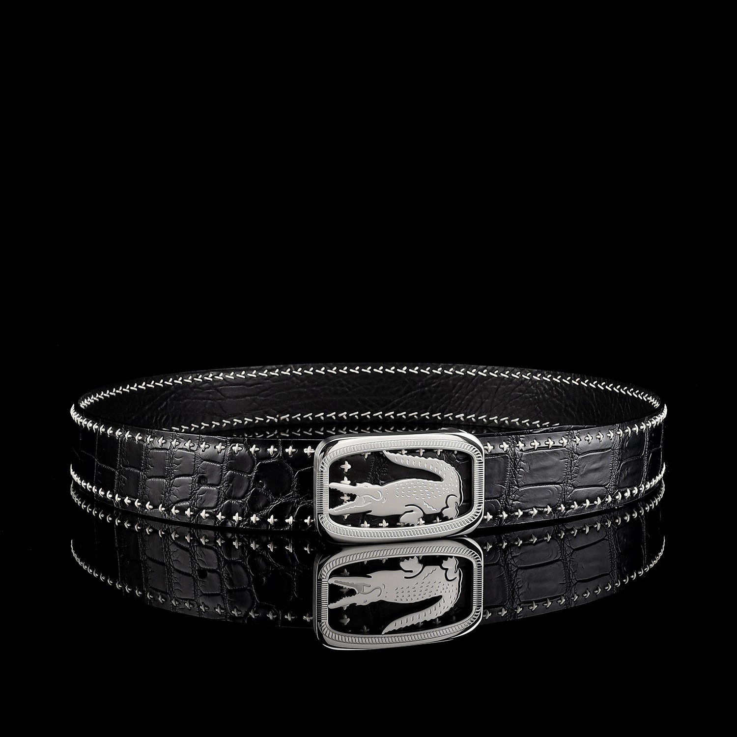 BELTLEY Black Nile Crocodile Leather Belt