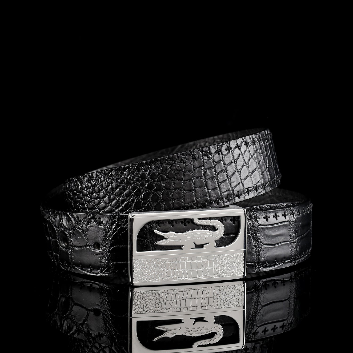 Black Nile Crocodile Leather Belt with Crocodile Plaque Buckle — packaging | BELTLEY