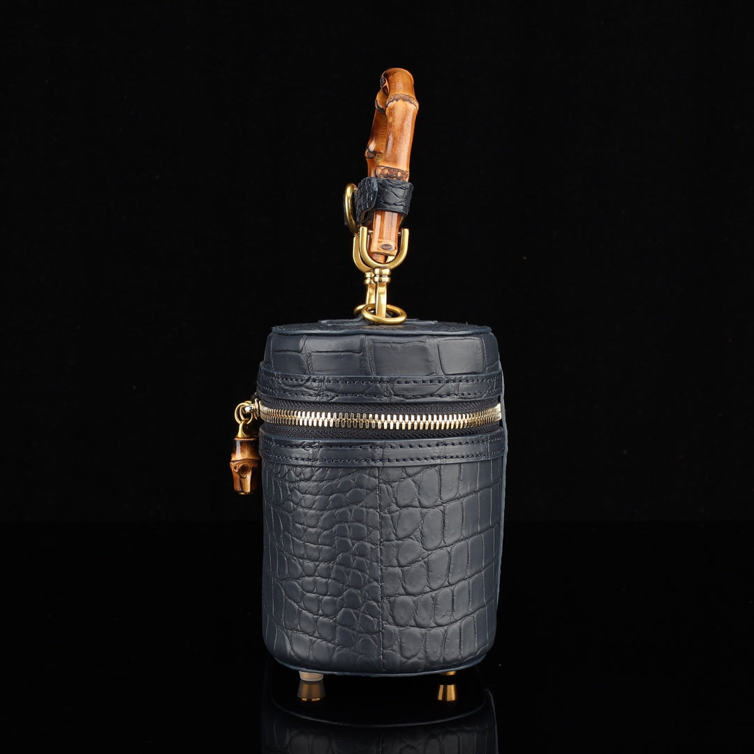 BELTLEY Black Nile Crocodile Vanity Case with Bamboo Handle