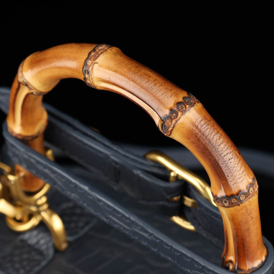 BELTLEY Black Nile Crocodile Vanity Case with Bamboo Handle