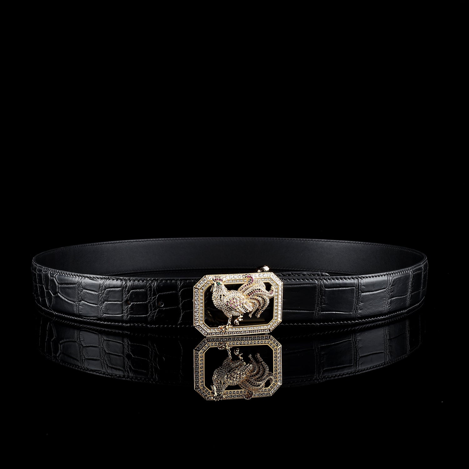 BELTLEY Black Original Nile Crocodile Leather Belt-Rooster Buckle
