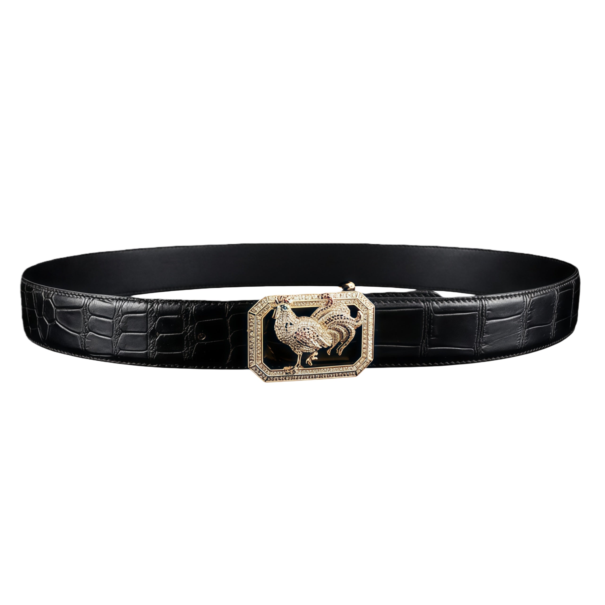 BELTLEY Black Original Nile Crocodile Leather Belt-Rooster Buckle