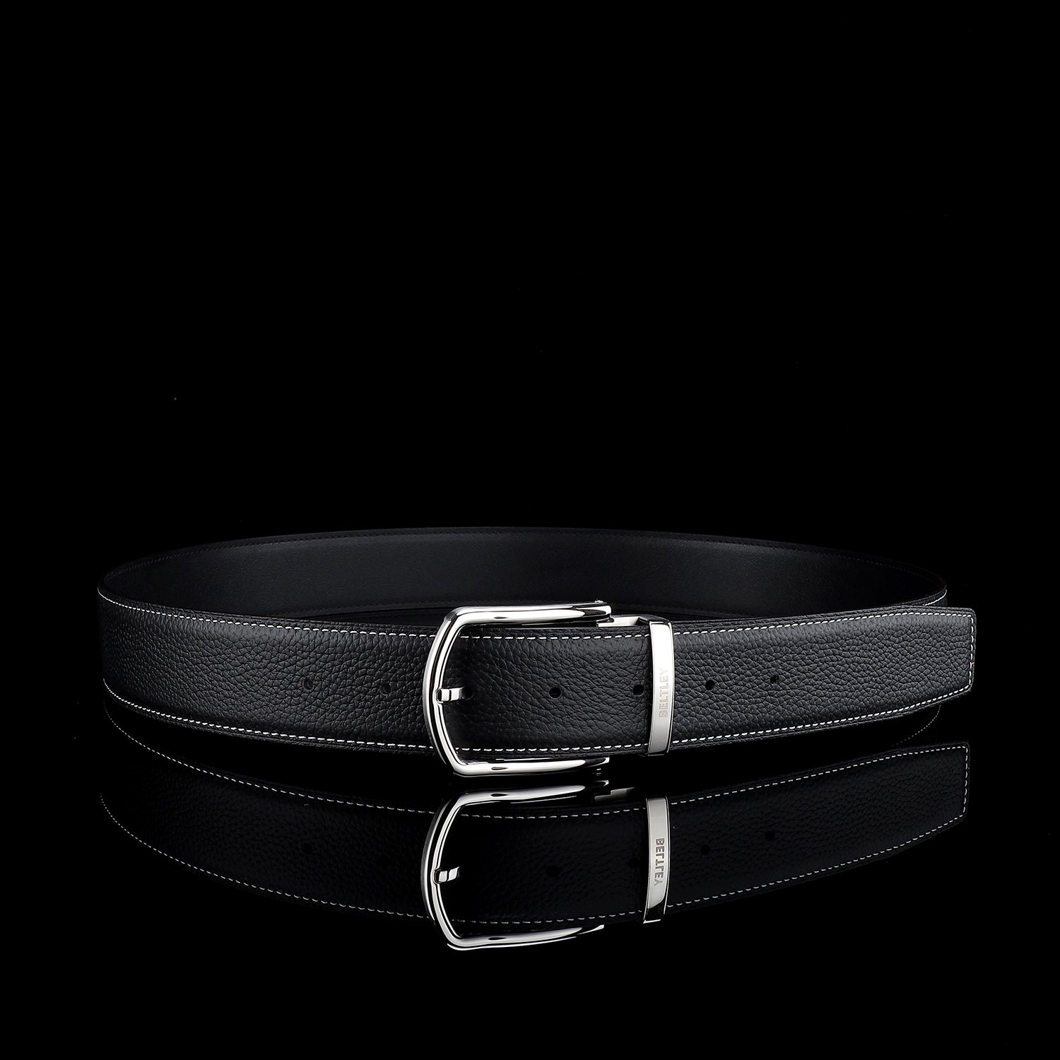 BELTLEY Black Pebbled Leather Belt-Unisex 1.5 Inches