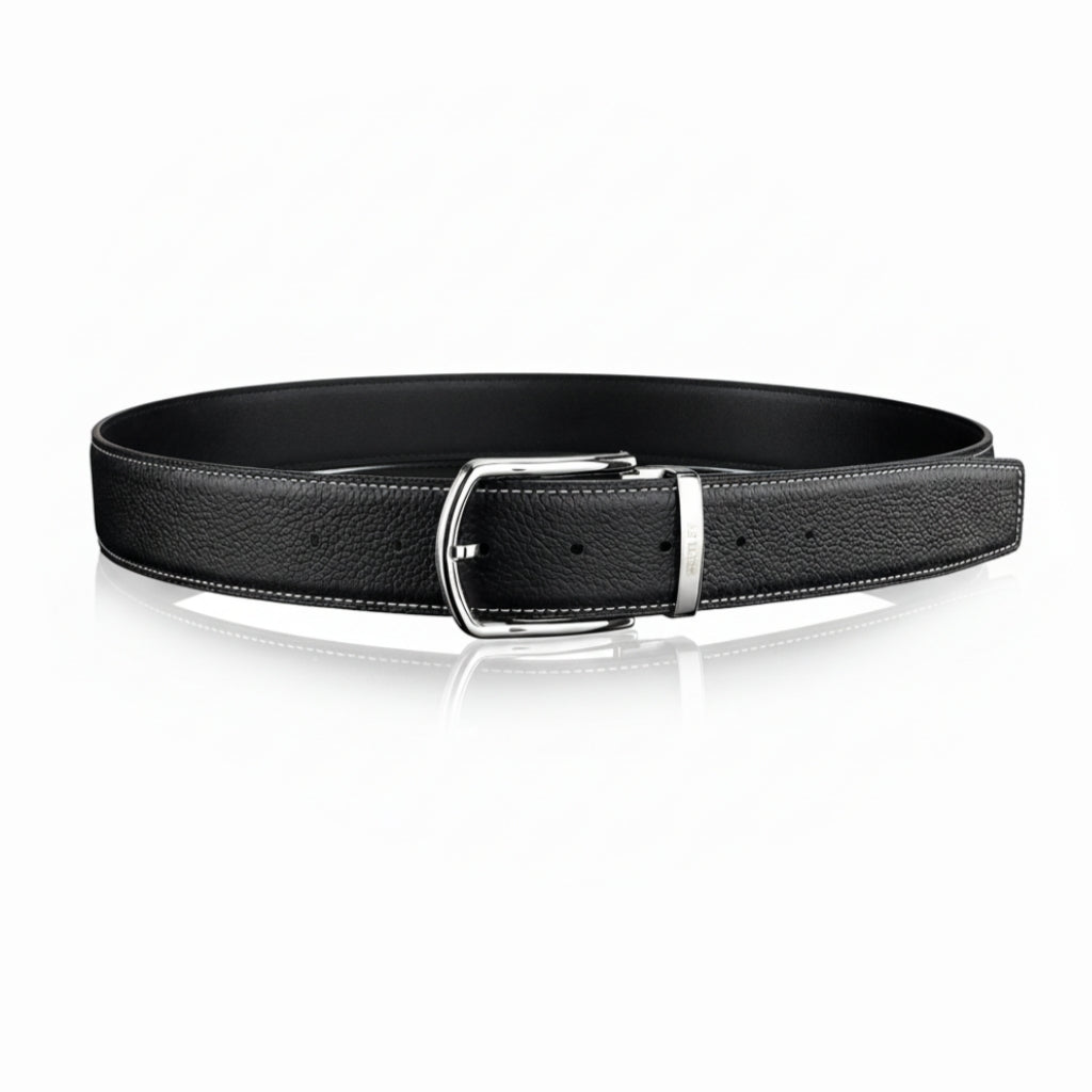 BELTLEY Black Pebbled Leather Belt-Unisex 1.5 Inches