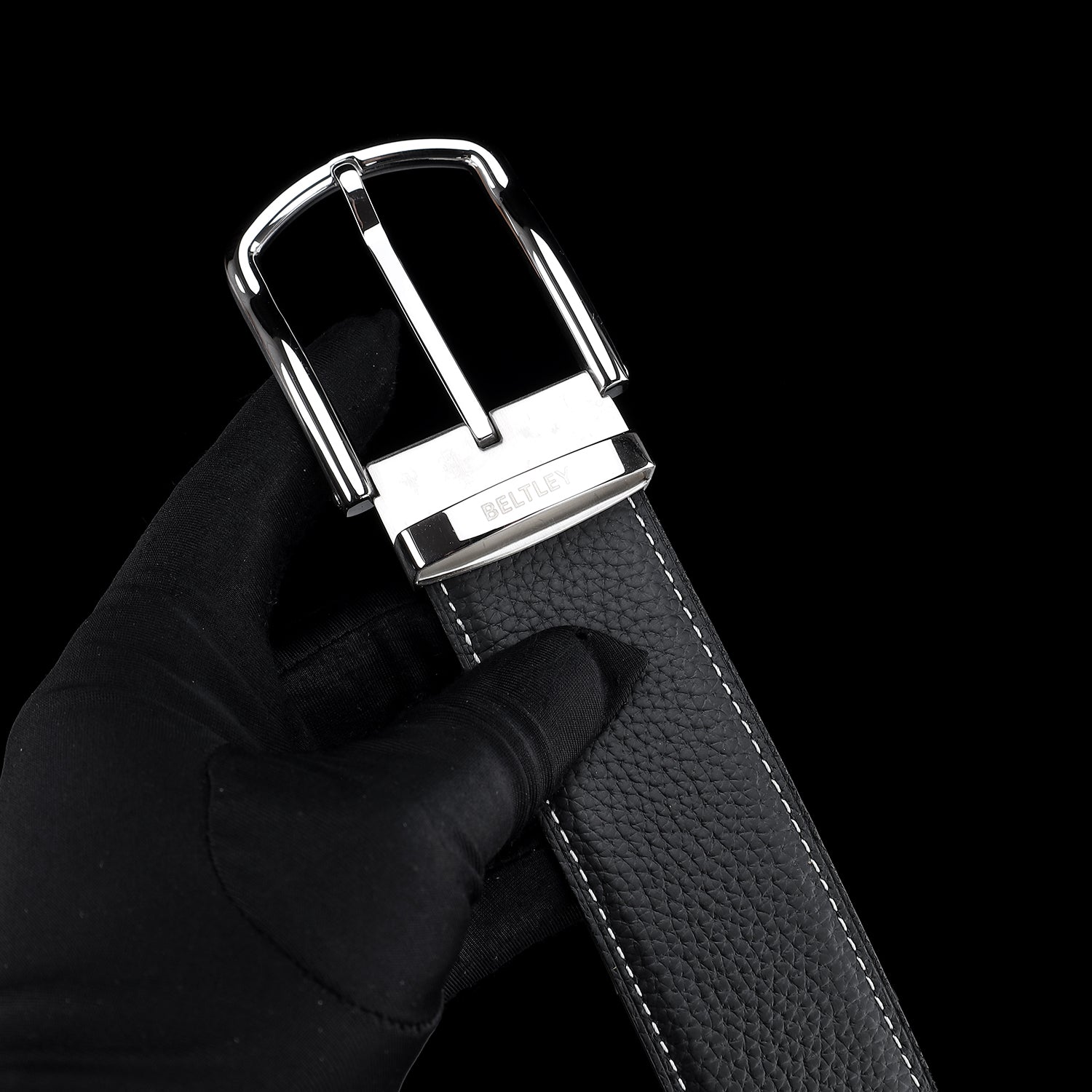 BELTLEY Black Pebbled Leather Belt-Unisex 1.5 Inches