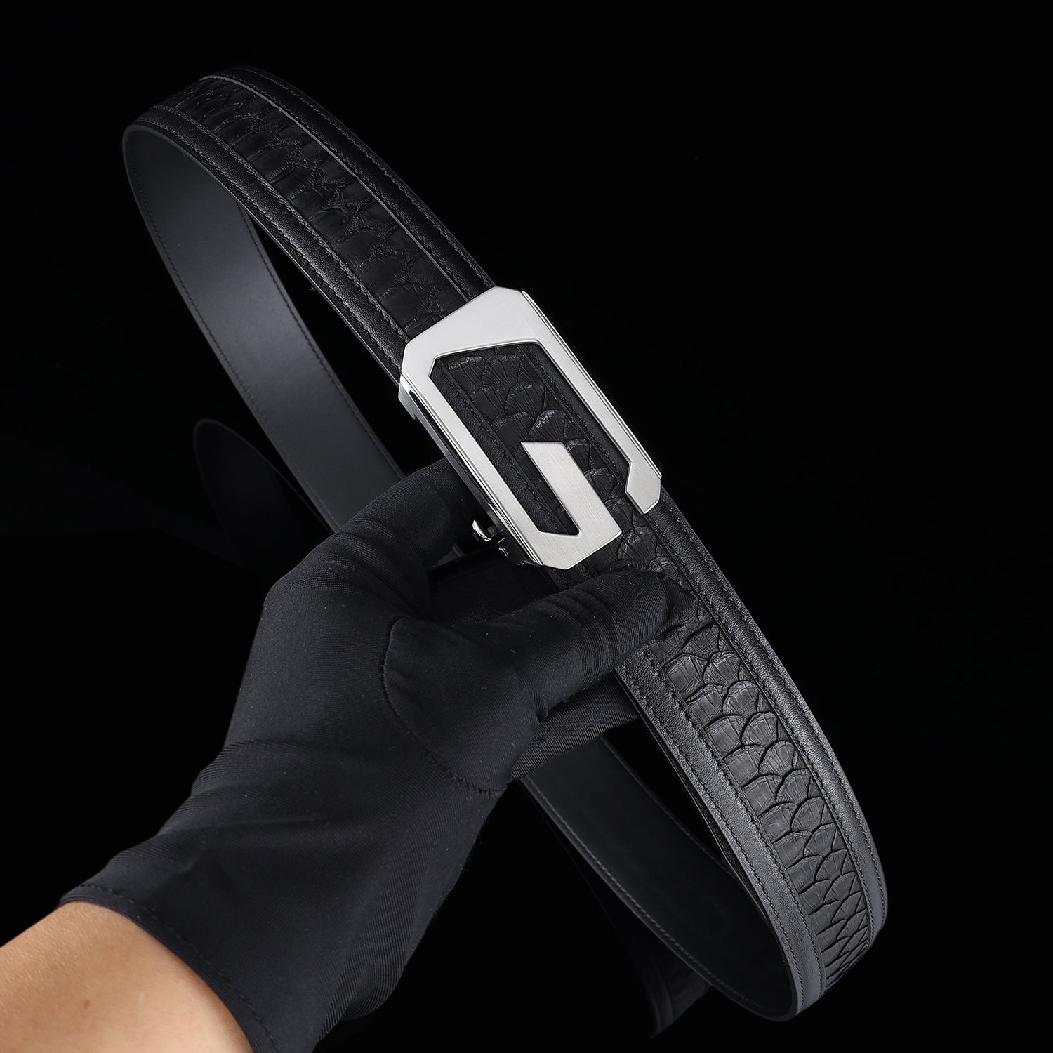 BELTLEY Black Python Leather Belt for Men