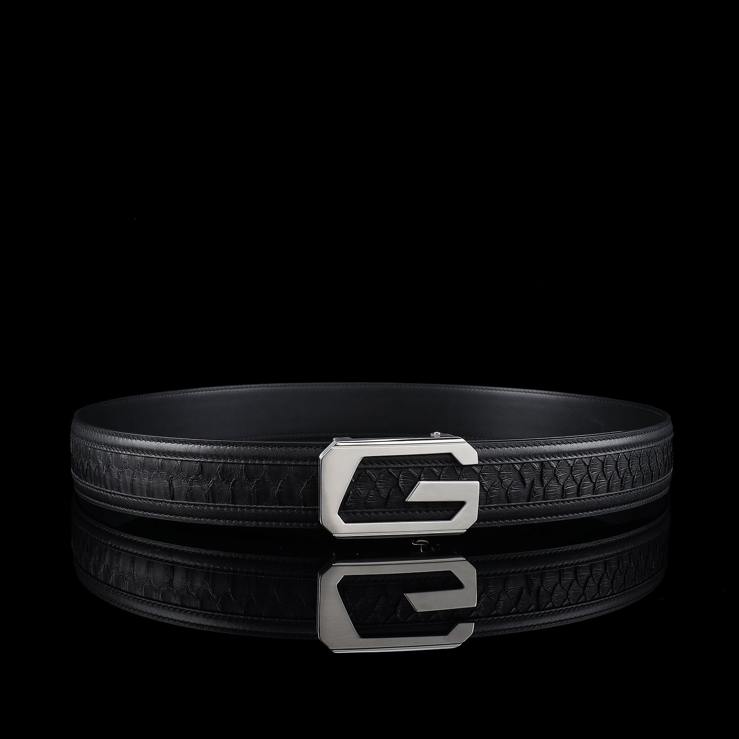 BELTLEY Black Python Leather Belt for Men