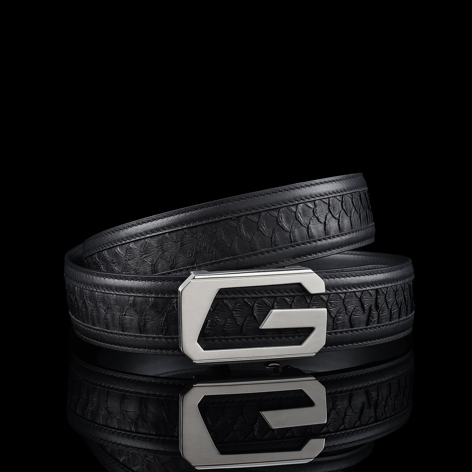 BELTLEY Black Python Leather Belt for Men