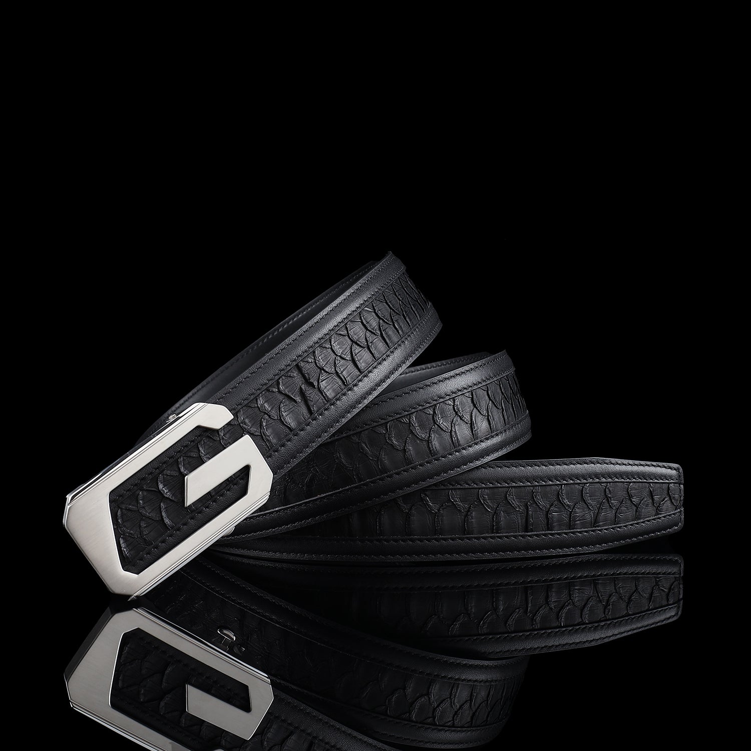 BELTLEY Black Python Leather Belt for Men