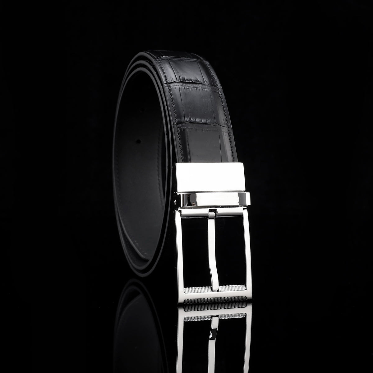 BELTLEY Black Real Alligator Leather Belt – 1.38" | Unisex